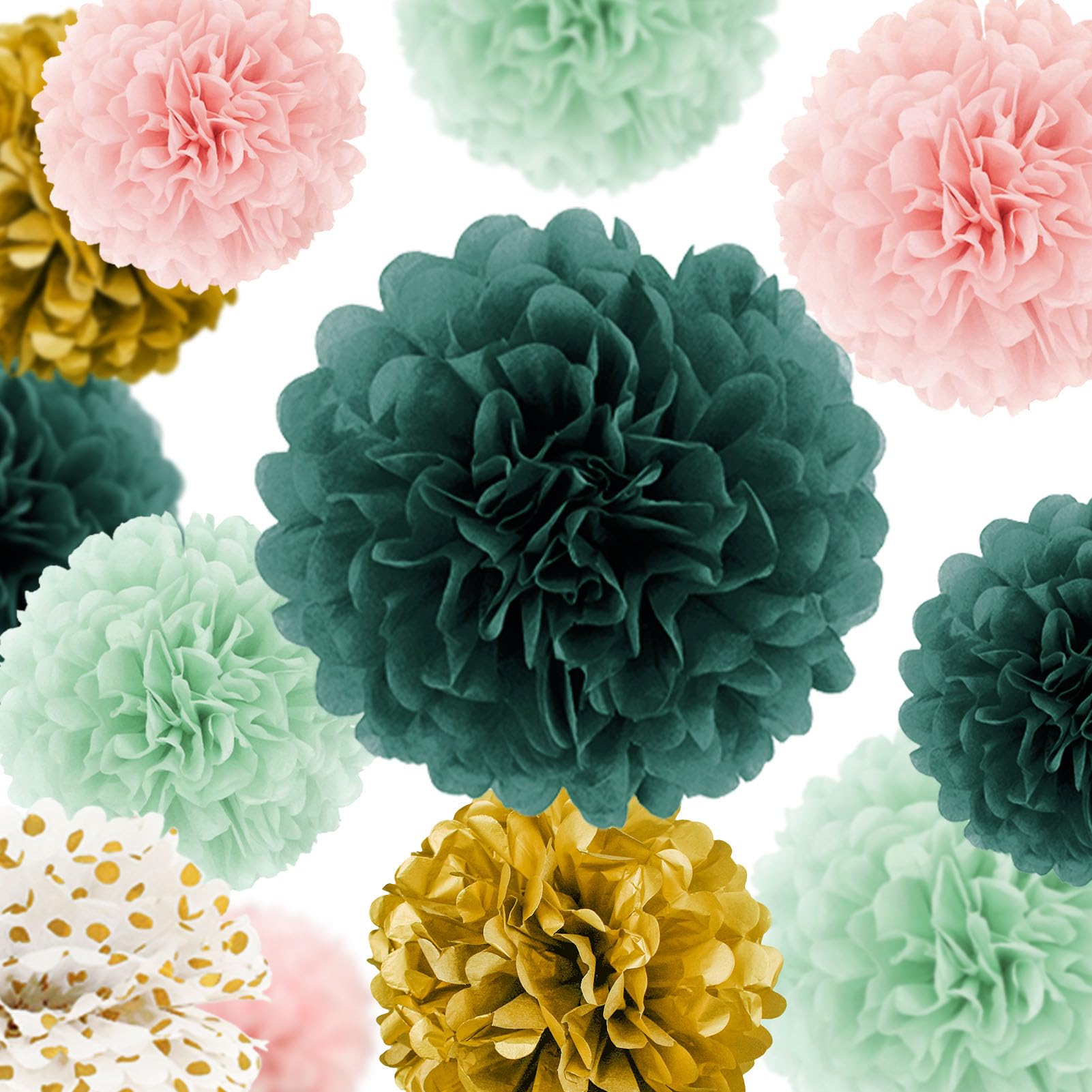 AOBKIAT Wedding Birthday Party Decorations Set 15PCS Sage Green Pink Tissue Paper Pompoms Circle Dots Paper Garland String Hanging Backdrop for Baby Shower  Boho Bridal Wedding Theme Decor