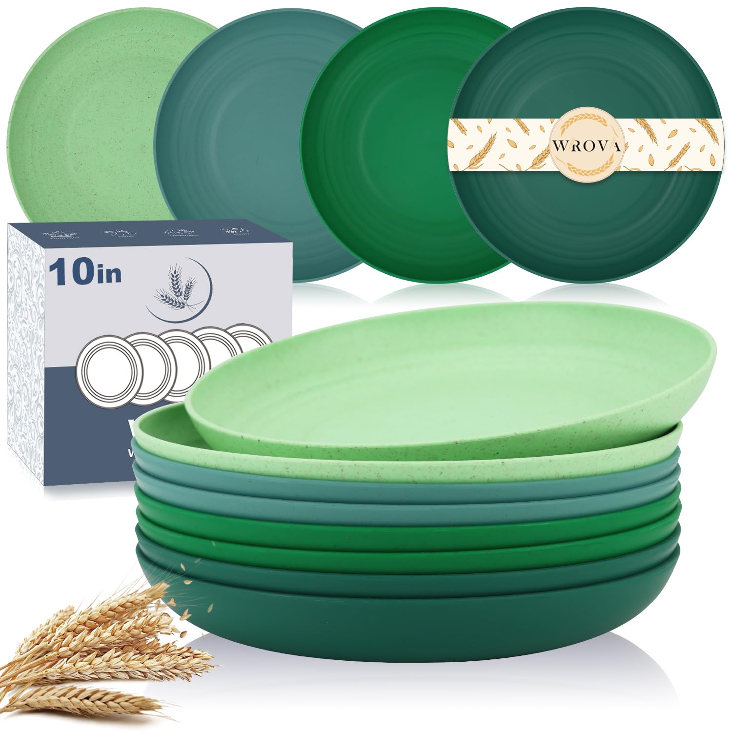 Wheat Straw Plates - 10 Inch Unbreakable Dinner Plates Set of 8 - Modern Dinnerware Dishes Dishwasher & Microwave Safe-Lightweig