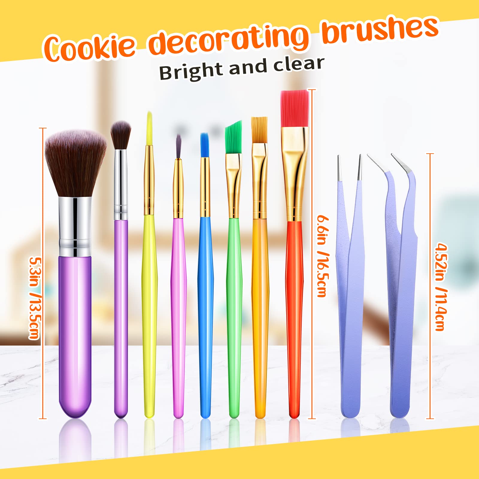 10 Pieces Cake Candy Decorating Brushes Tools Cookie Decoration Brushes Pastry Brush And Stainless Steel Tweezers Straight And C