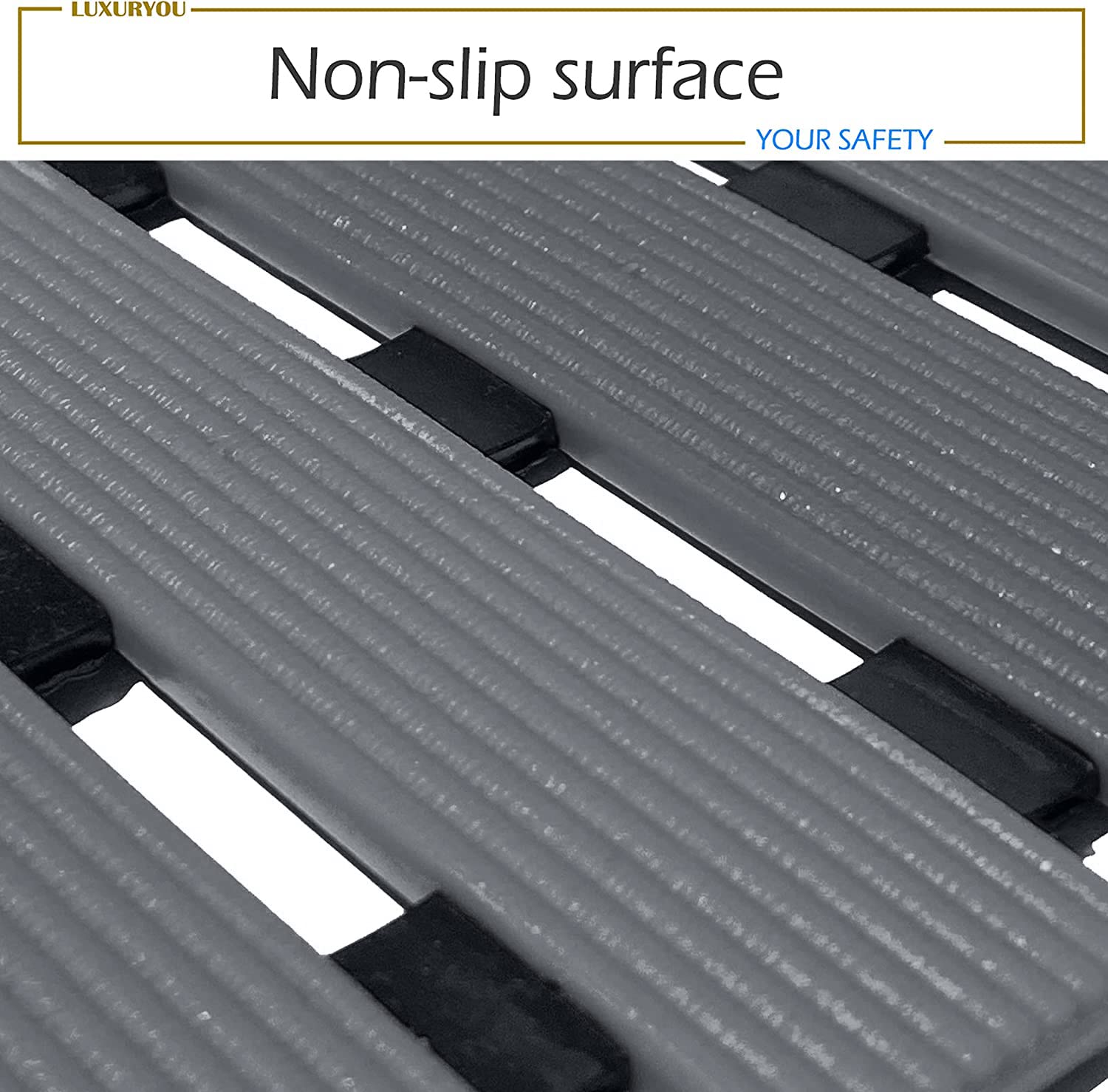 LuxurYou Non Slip Bathtub Mat | Double-Layered Shower Floor Mat with Suction Cups | EZ-Dry Construction | Non-Toxic  BPA  Latex  Phthalate  PVC Free (Mist)