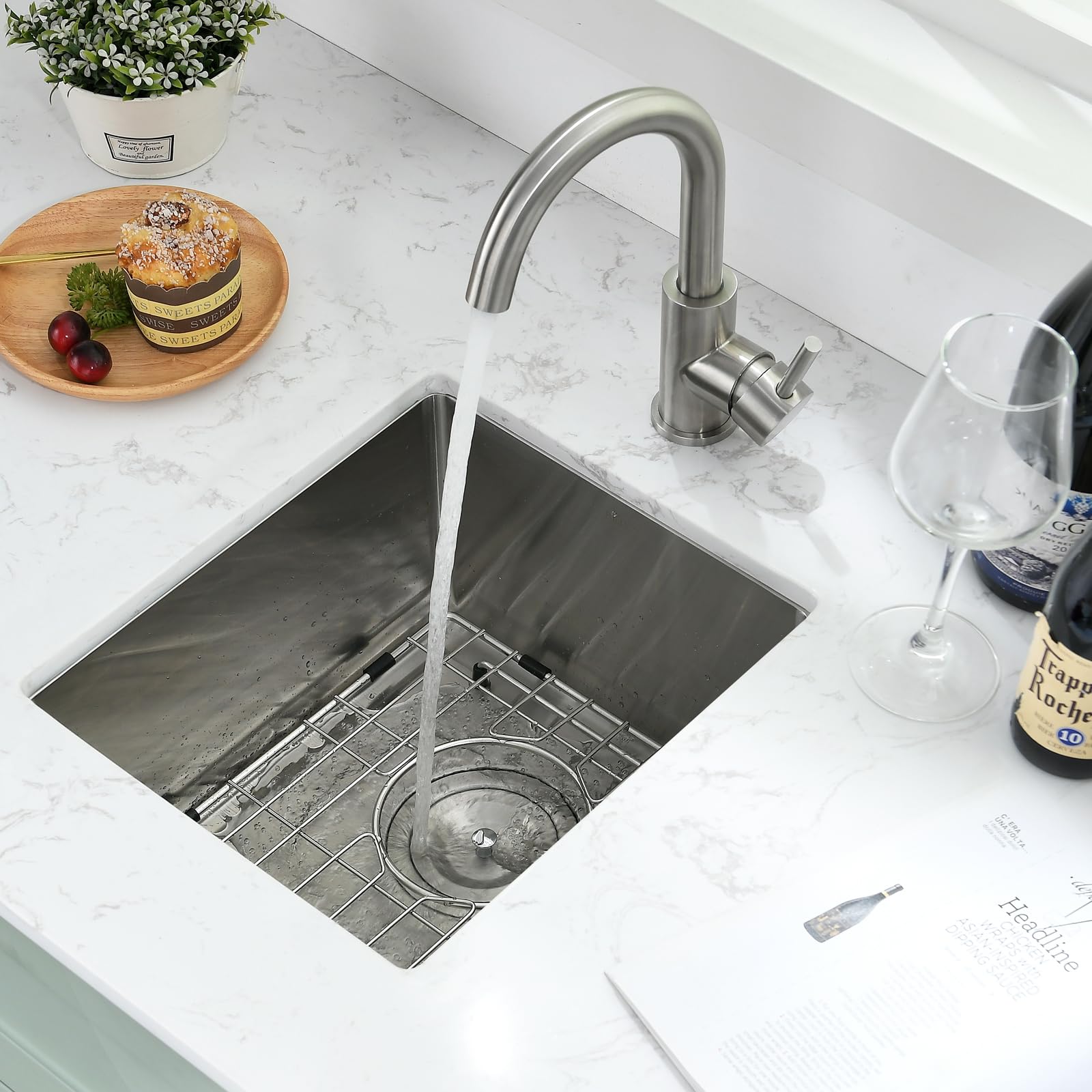 Bar Sink - Pepo 13 X 15 Inch Undermount Kitchen Sink, 16 Gauge Stainless Steel Single Bowl Small Kitchen Sinks, High-End Handmad