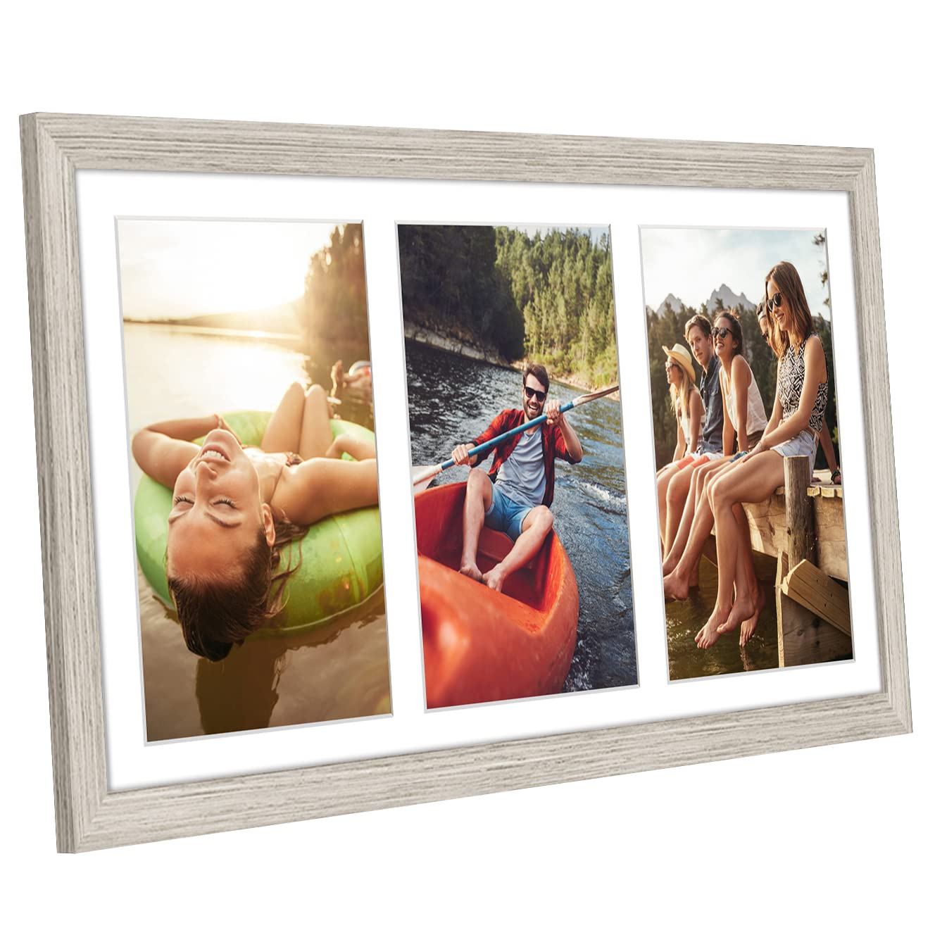 Americanflat 5x7 Picture Frame Collage with Shatter-Resistant Glass - Fits Three 5x7 Photos or Use as One 8x16 Frame - Signature