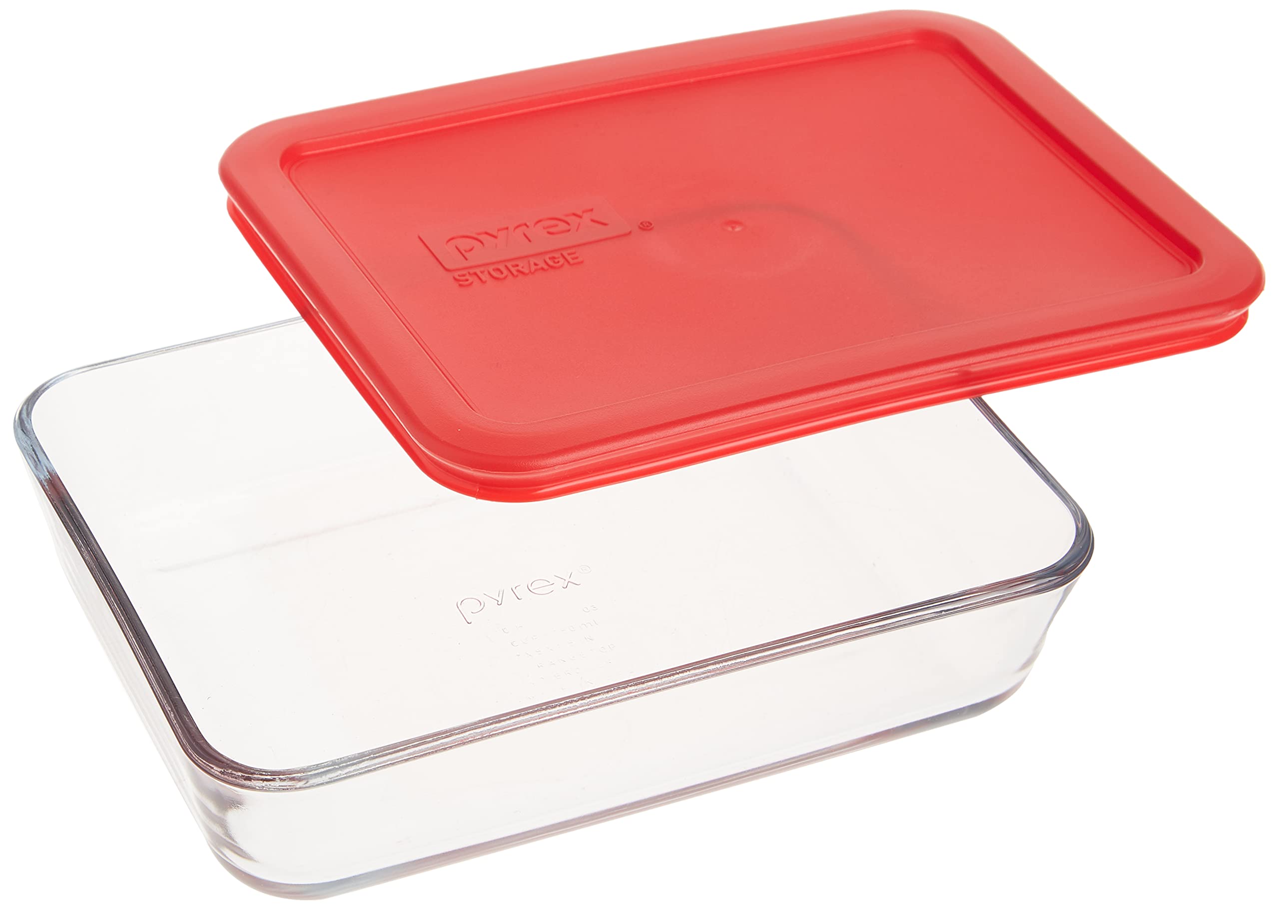 Pyrex 3-Cup Rectangular Glass Food Storage Container with Lid, BPA-Free, Red