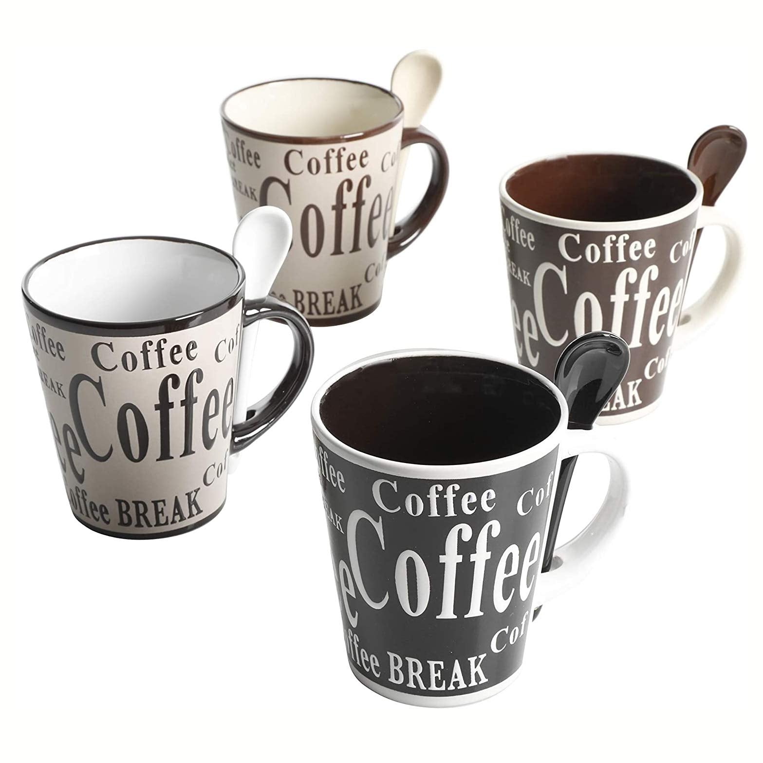 Mr. Coffee Bareggio Mug And Spoon Set, Caf   Americano, 8-Piece Mug And Spoon Set (14Oz)