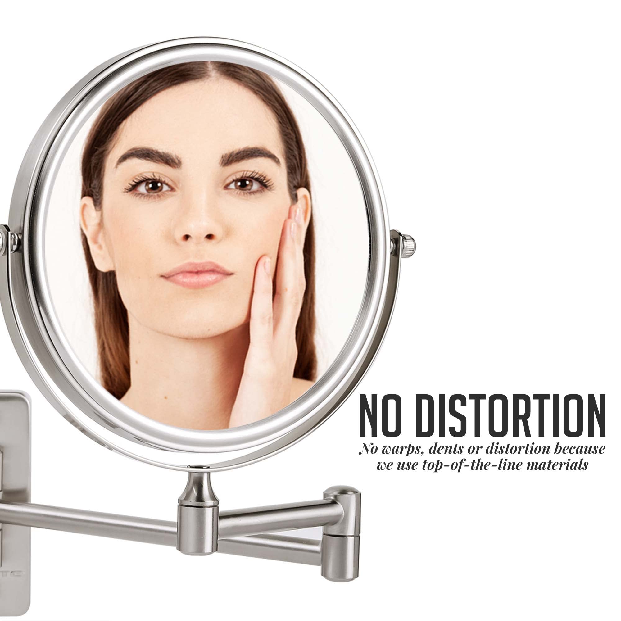 Ovente 7'' Wall Mounted Makeup Mirror - 1X/ 7X Magnification, Rotating 360-Degree, Double-Sided, Extendable & Folding Arm, Clear