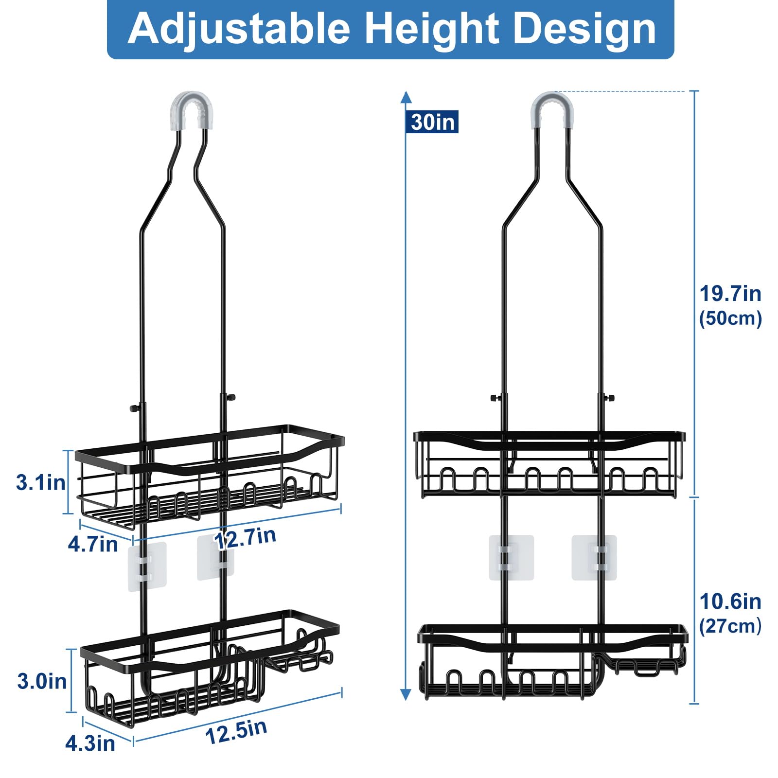 Joqixon Shower Caddy, Upgraded Extended Length Shower Caddy Over Showerhead No Blocking To Shower Head, Rustproof Shower Organiz