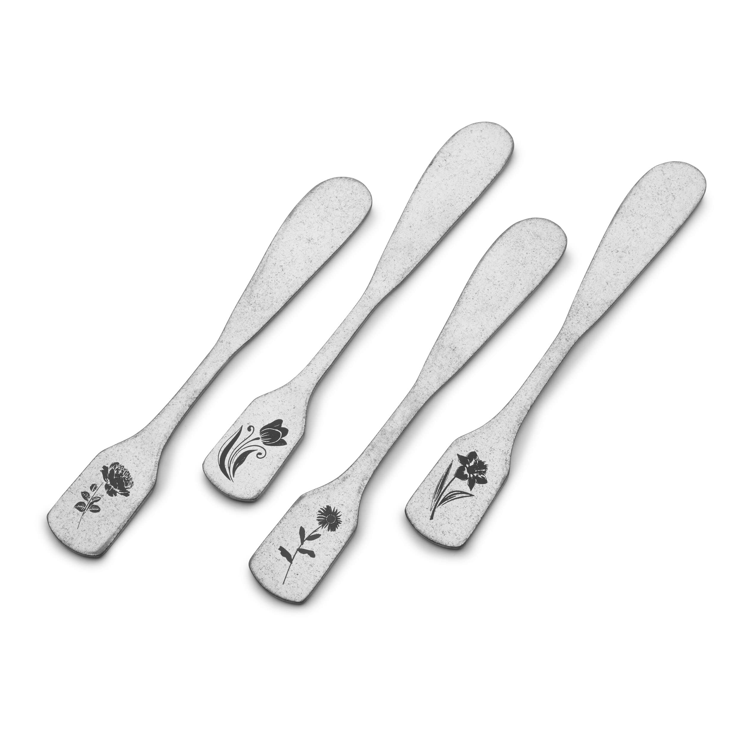 Towle Living Matte Floral Spreader Set, Set Of 4, Stainless Steel