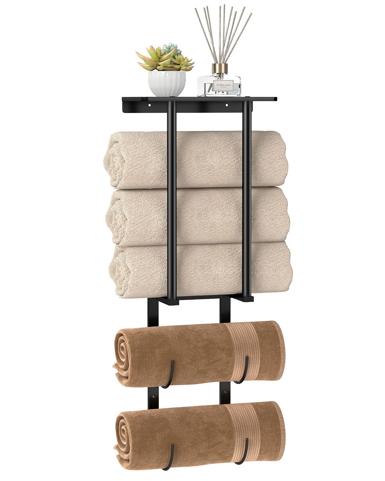 Towel Racks for Bathroom, Bathroom Towel Rack Wall Mounted with 2 Tiers Rolled Towel Holder, Towel Storage can Holds 3 Large Rol