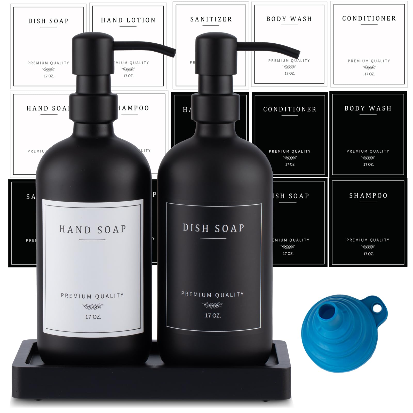 Black Thick Glass Soap Dispenser - Farmhouse Kitchen Dish Soap Dispenser & Hand Soap Dispenser Set, 304 Rustproof Pump Soap Disp