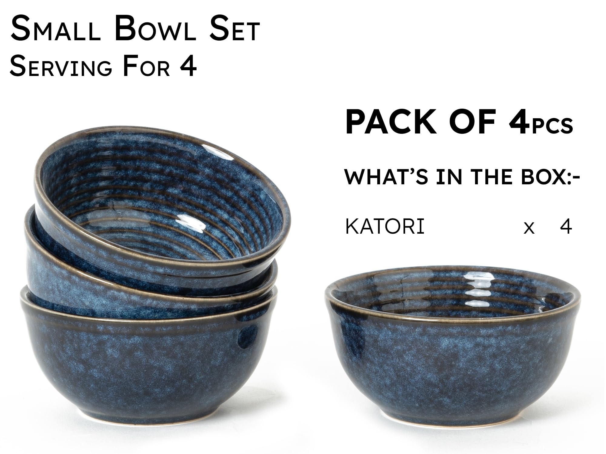 Bodhi House Handmade Reactive Glaze Ceramic Dinner Bowl Ceramic Katori 4.4 Inches, Set Of 4-180 Ml (Dishwasher And Microwave Saf