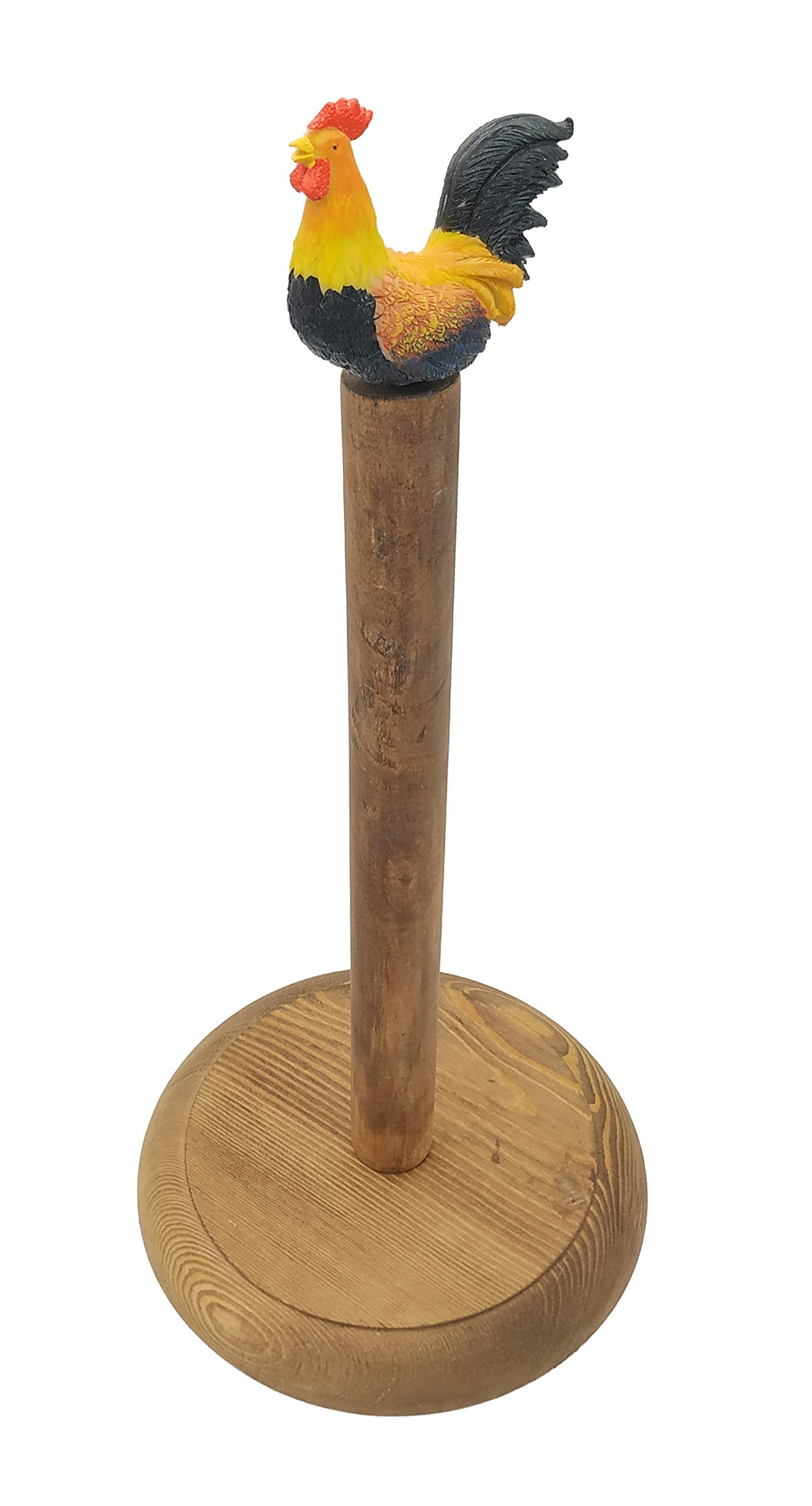Rooster Design Rustic Brown Wood Paper Towel Holder Stand Up Paper Towel Holder, Easy One-Handed Tear Kitchen Paper Towel Dispen