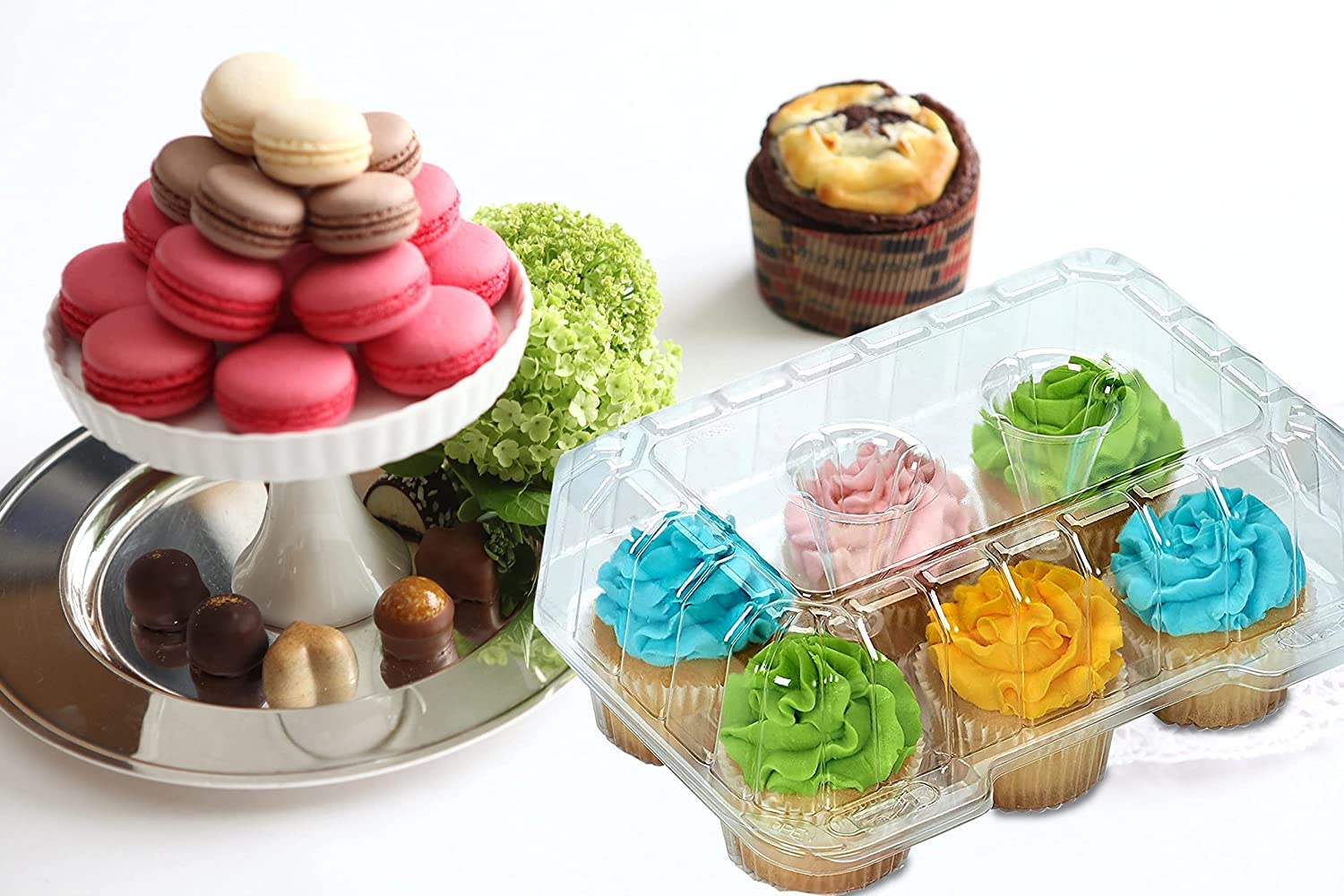 Decony Cupcake Boxes [40 Pc.] Made In Usa- Stylish Clear Plastic Cupcake Containers Displaying & Transporting Cupcake Holders Wi