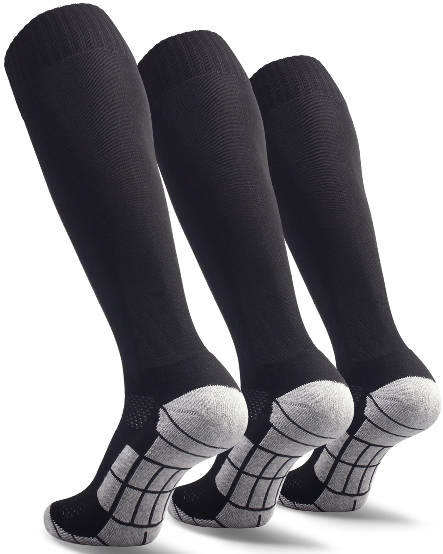 Cwvlc Soccer Socks Mens Womens 3 Pairs Football Sport Team Athletic Knee High Long Tube Cotton Compression Socks Black Large (10