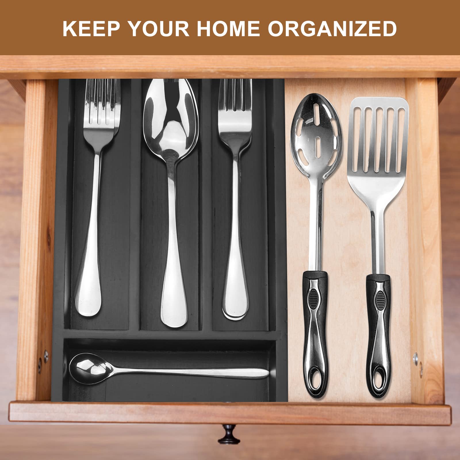 Small Cutlery Tray Narrow Wooden Silverware Organizer 12'' X 6.7'' Spoon Drawer Kitchen Utensil Holder Tray For Drawer Bamboo Cu
