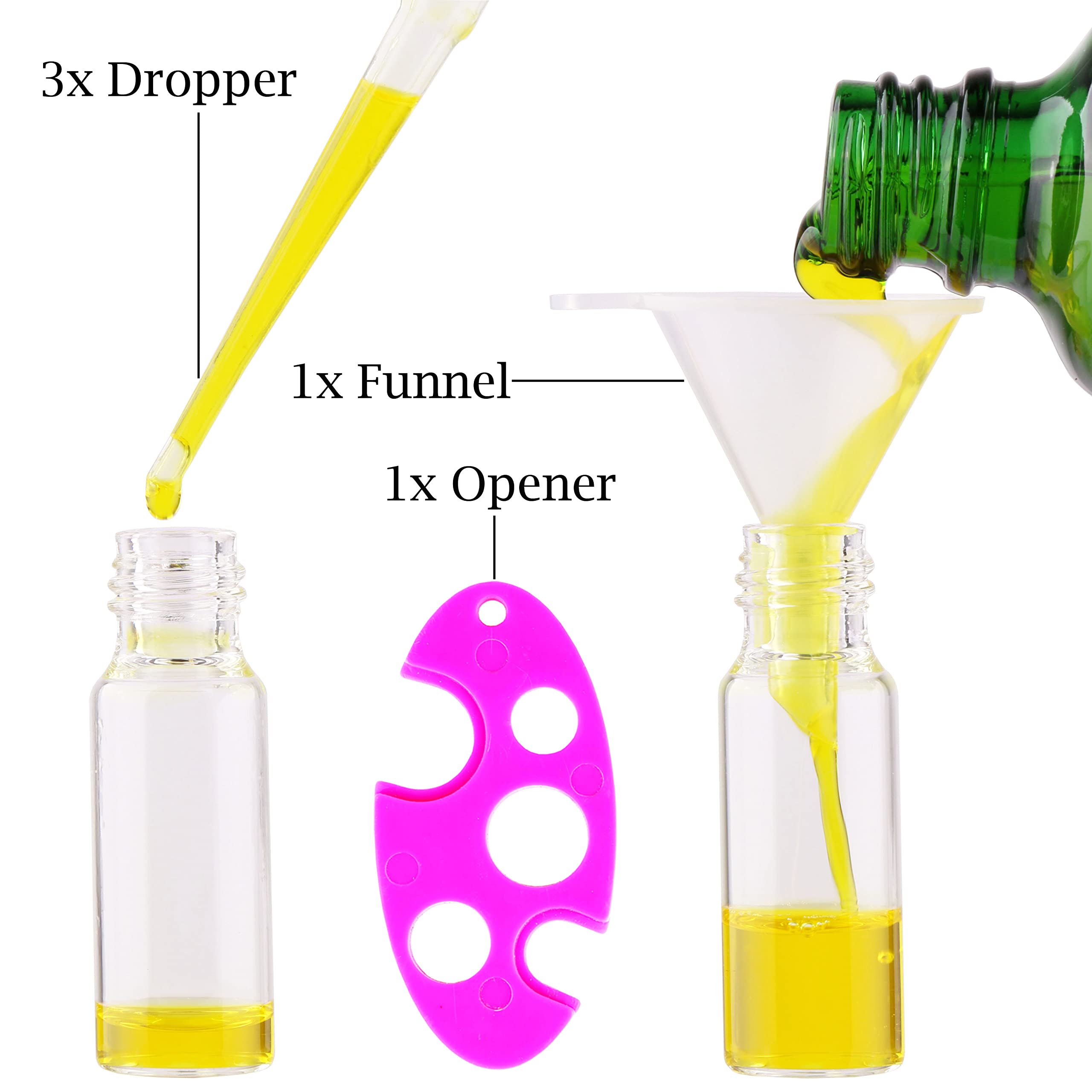 Maxmau Roller Bottles For Essential Oils, 24Pcs 5Ml Roll On Bottle Clear Glass Sample Test Refillable With Opener Funnel Dropper