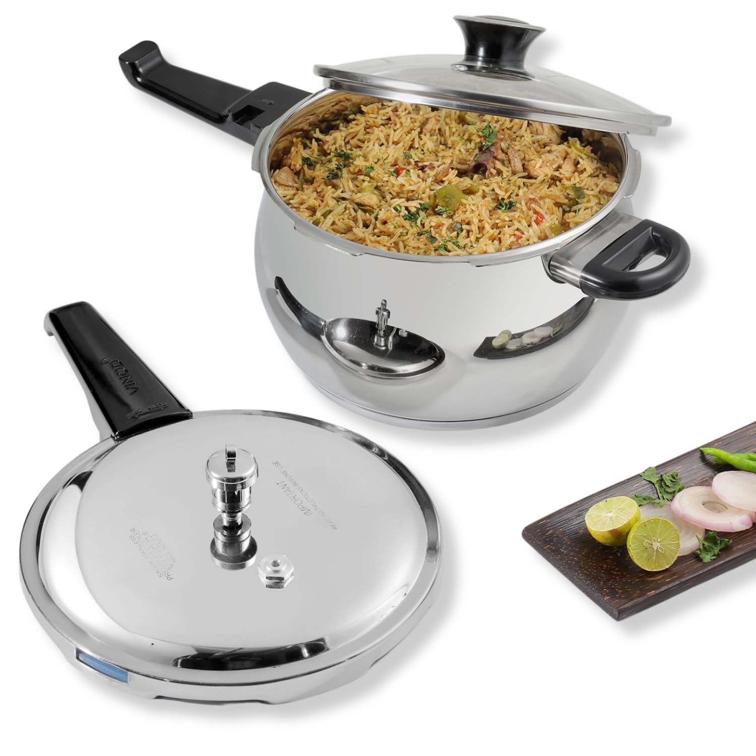 Vinod Splendid Plus Stainless Steel Pressure Cooker Outer Lid 5.5 Litre | Sas Bottom Handi Cooker | Extra Glass Lid | Induction 
