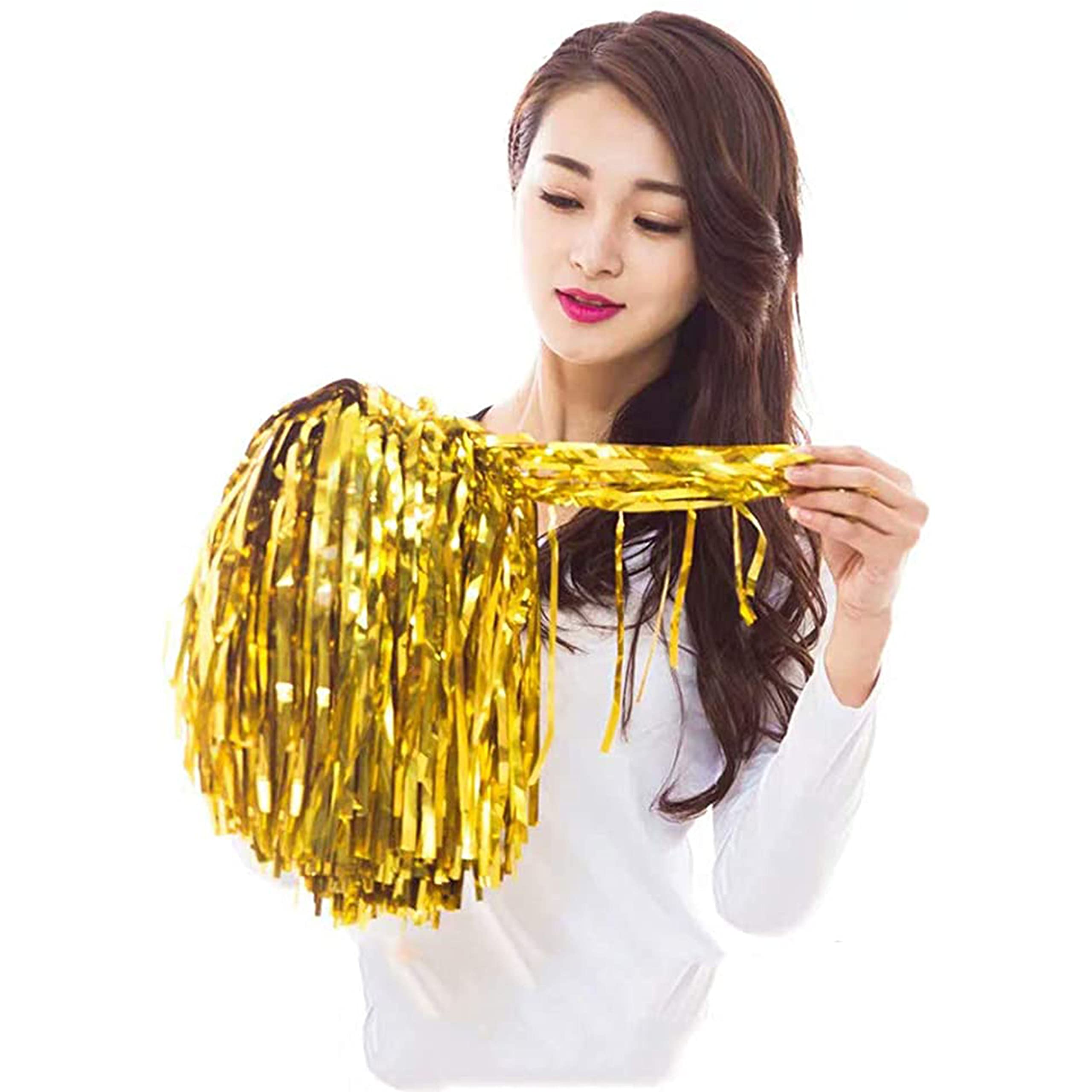 Ppxmeeudc 24Pcs Cheerleading Pom Poms Metallic Foil Plastic Pom Poms With Baton Handle For Game Sports Squads Dancing Party Foot