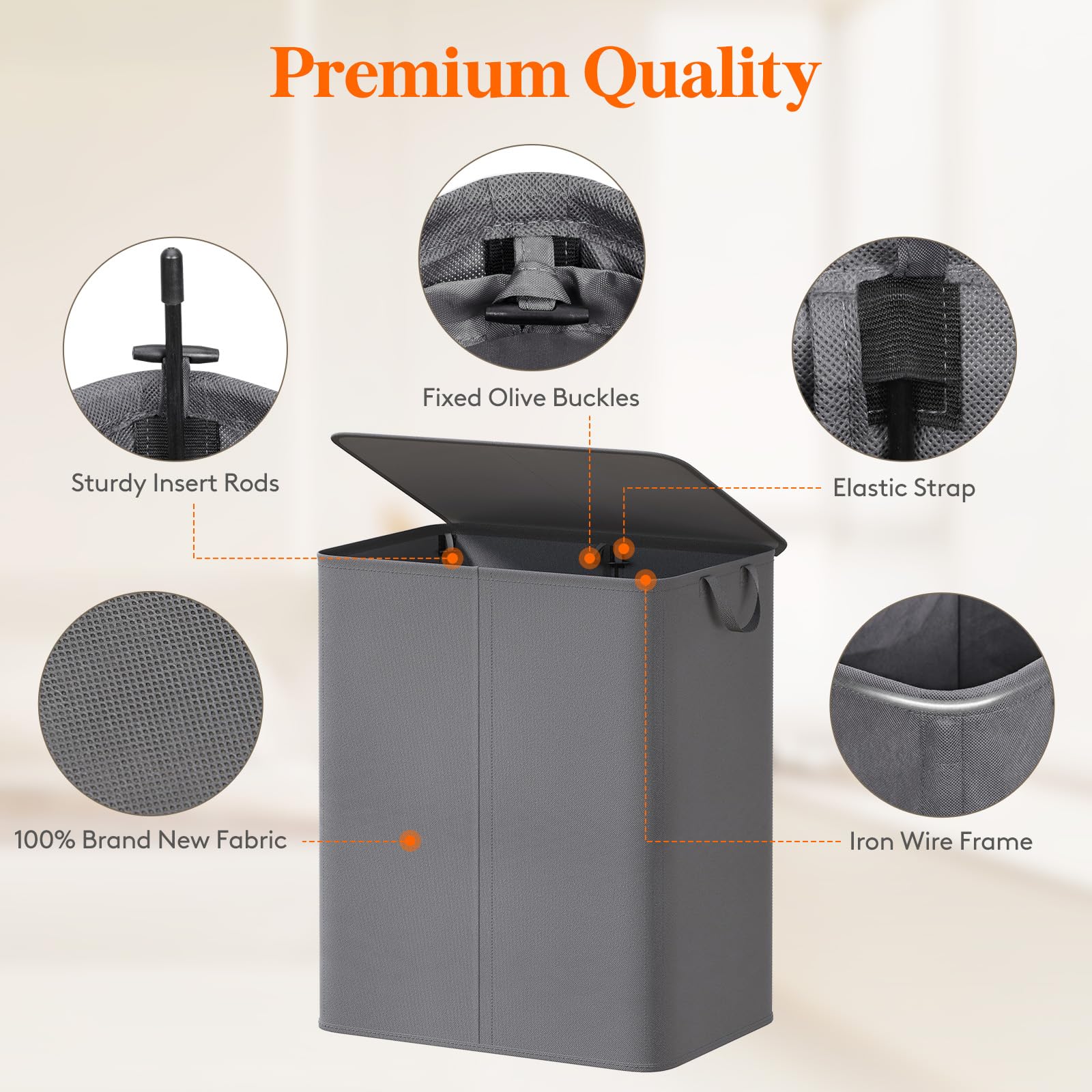 Lifewit 145L Laundry Basket With Lid, Large Double Laundry Hamper 2 Section Dirty Clothes Hamper For Bedroom With 2 Removable La