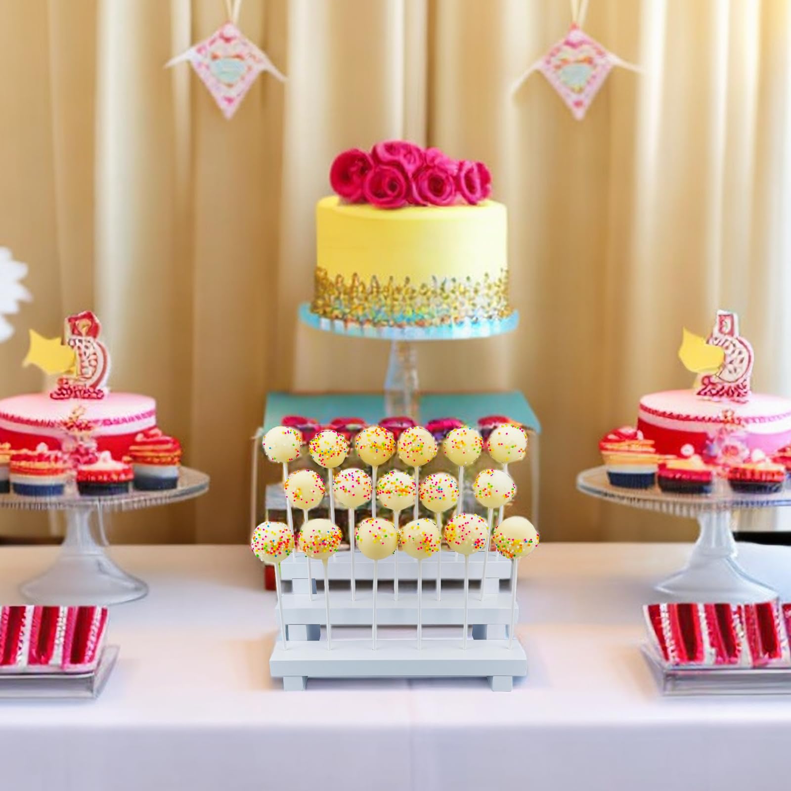 Nangopop Cake Pop Stand Display Riser - 3 Tier Wood Lollipop Holder, 17 Hole Sucker Stand For Dessert Table Of Wedding, Birthday