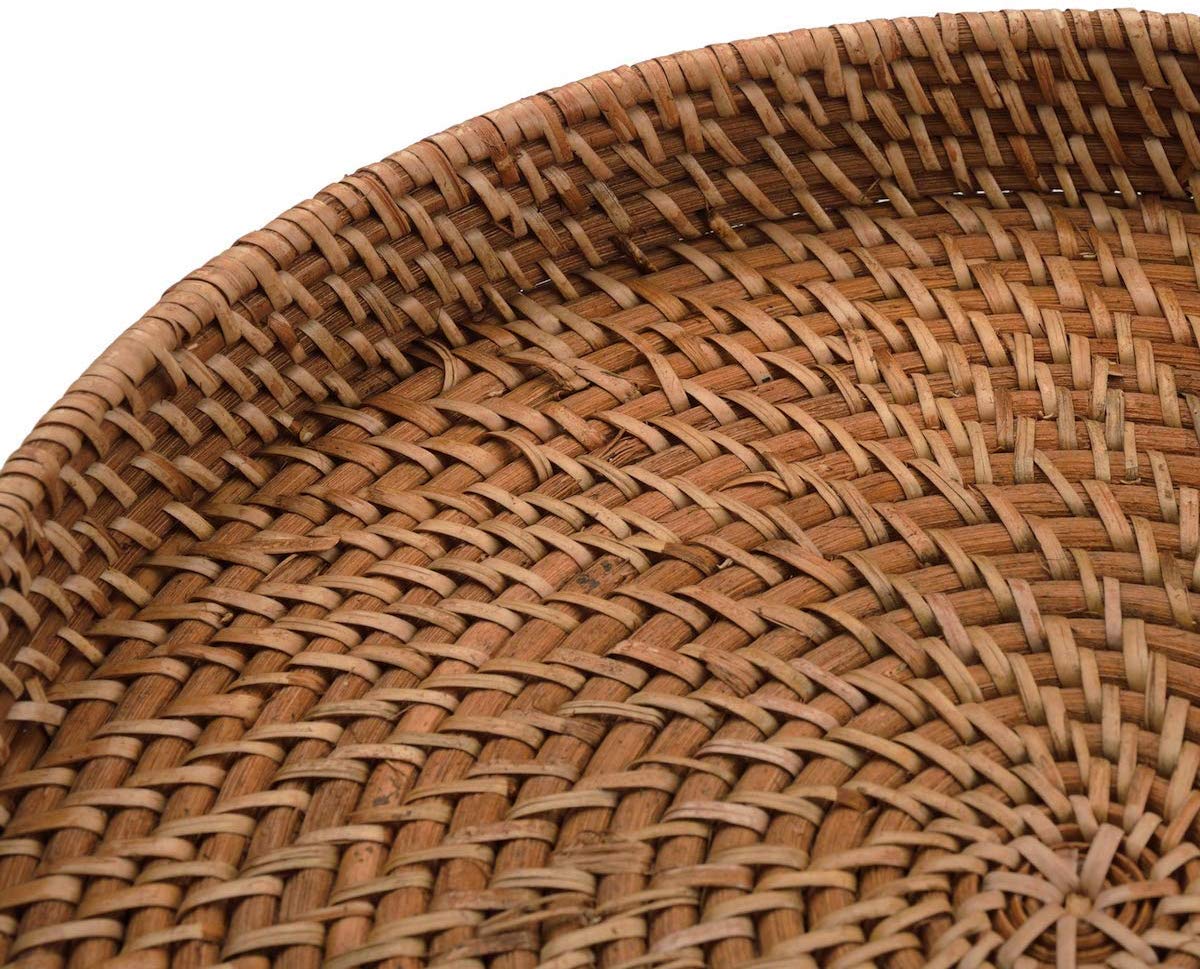 13.8 Inch Rattan Tray, Round Wicker Tray With Cut-Out Handles, Woven Serving Tray For Dining / Coffee Table