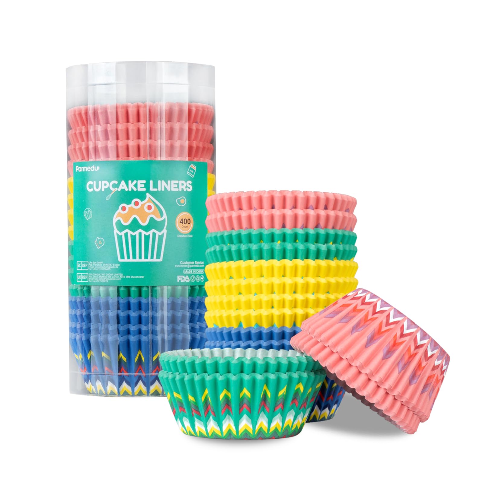 Parmedu 400Pcs Paper Cupcake Liners - Standard Size 2 Inches Muffin Liners - 4 Colors Sunflower Patterns Baking Cups Cupcake Wra