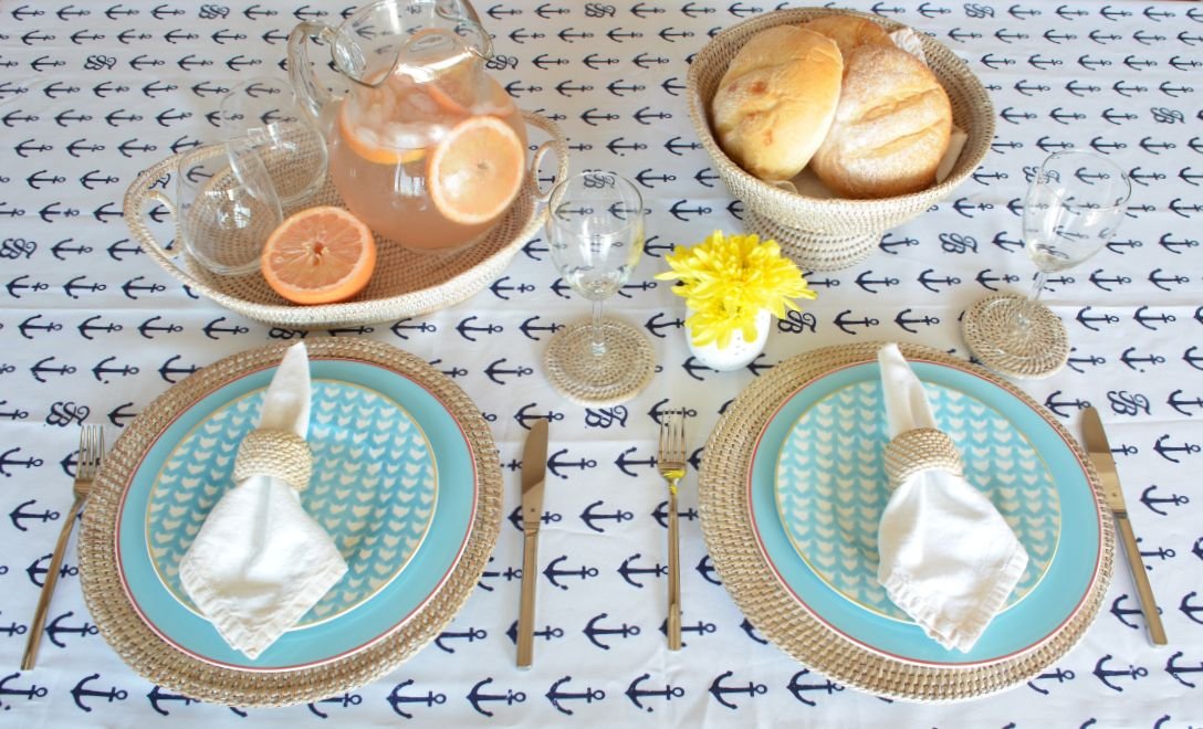 Kouboo Round Rattan Charger Plate, White Wash (Pack Of 2), 12.5 Inches X 12.5 Inches