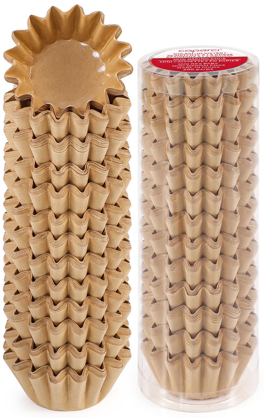 Caperci Grease-Resistant Natural Mini Cupcake Liners 200 Counts - Heavy Duty Paper Muffin Baking Cups, Odorless, No Muffin Pan N