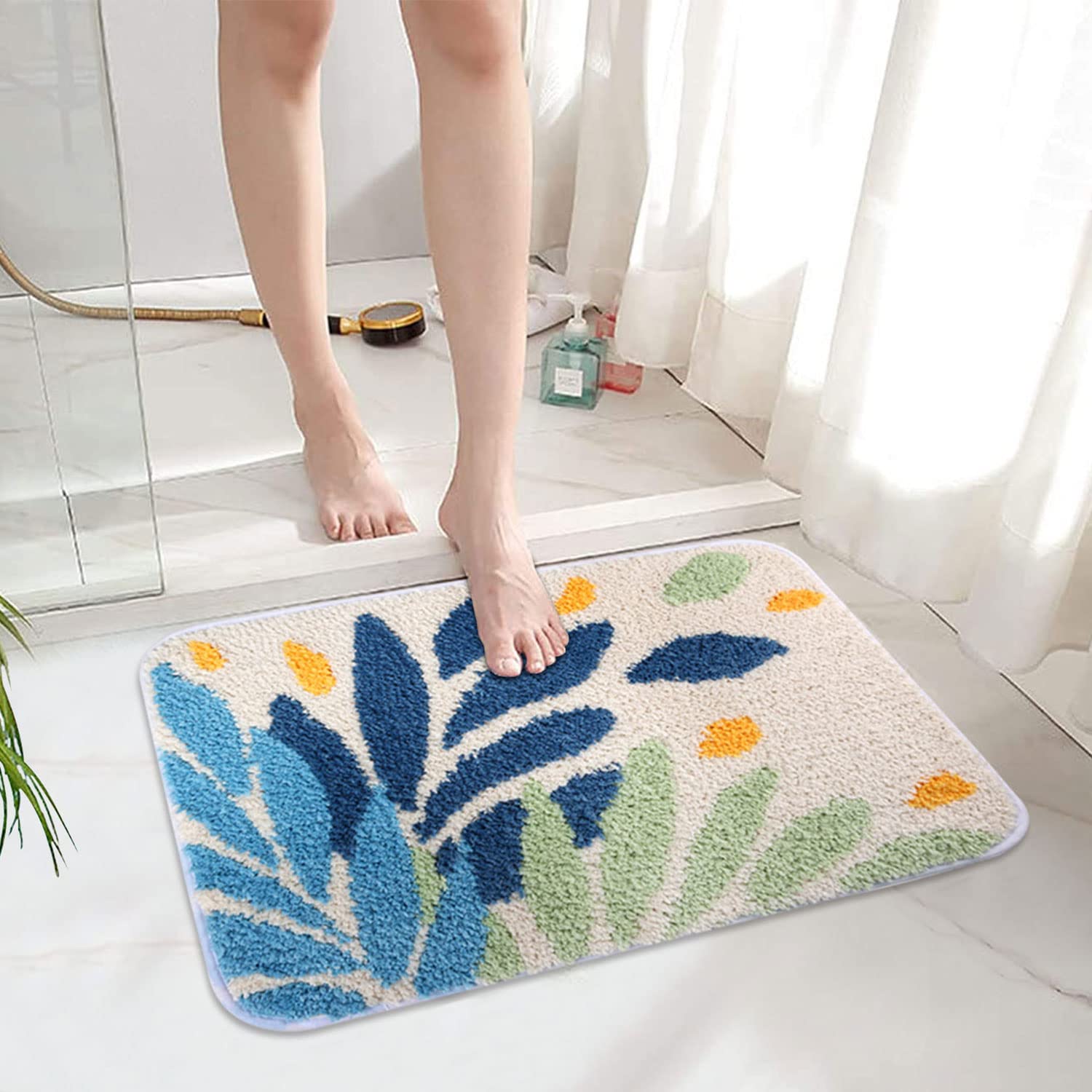 Hi Space Bathroom Rugs Mat 24X16In Leaves Bath Mat For Bathroom Non Slip Machine Washable Soft Absorbent Cute Bath Rug Plush Bat