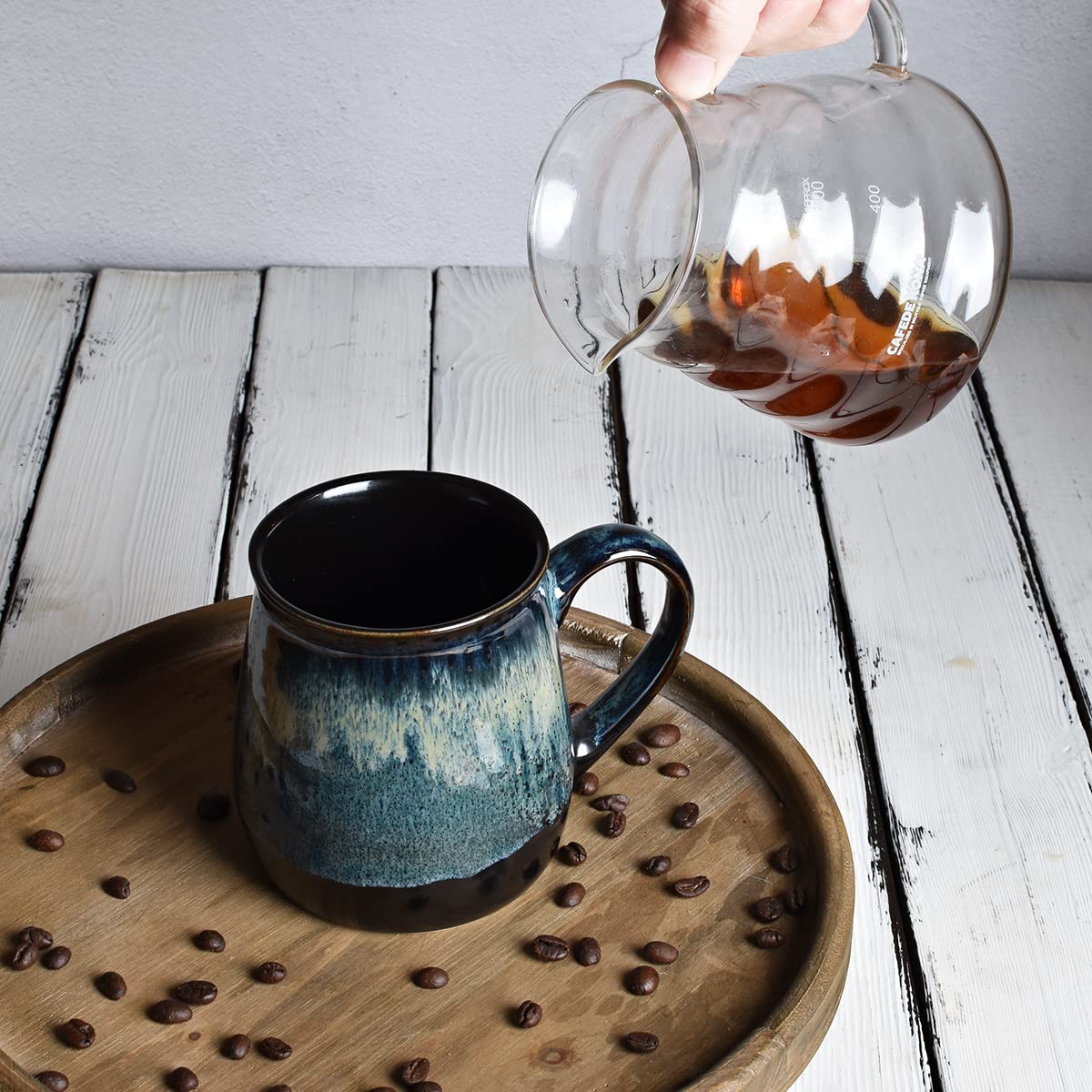 Bosmarlin Large Ceramic Coffee Mug, Blue Big Tea Cup for Office and Home, 21 Oz, Dishwasher and Microwave Safe (Blue, 1)