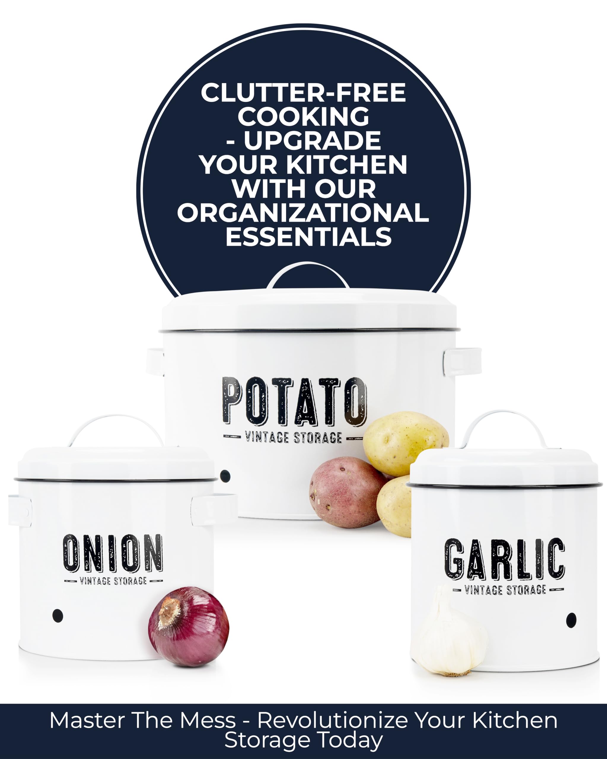 Granrosi Potato Storage For Pantry, Canister Sets For The Kitchen Counter, Garlic Keeper For Counter, Onion Keeper, Potato Bin,