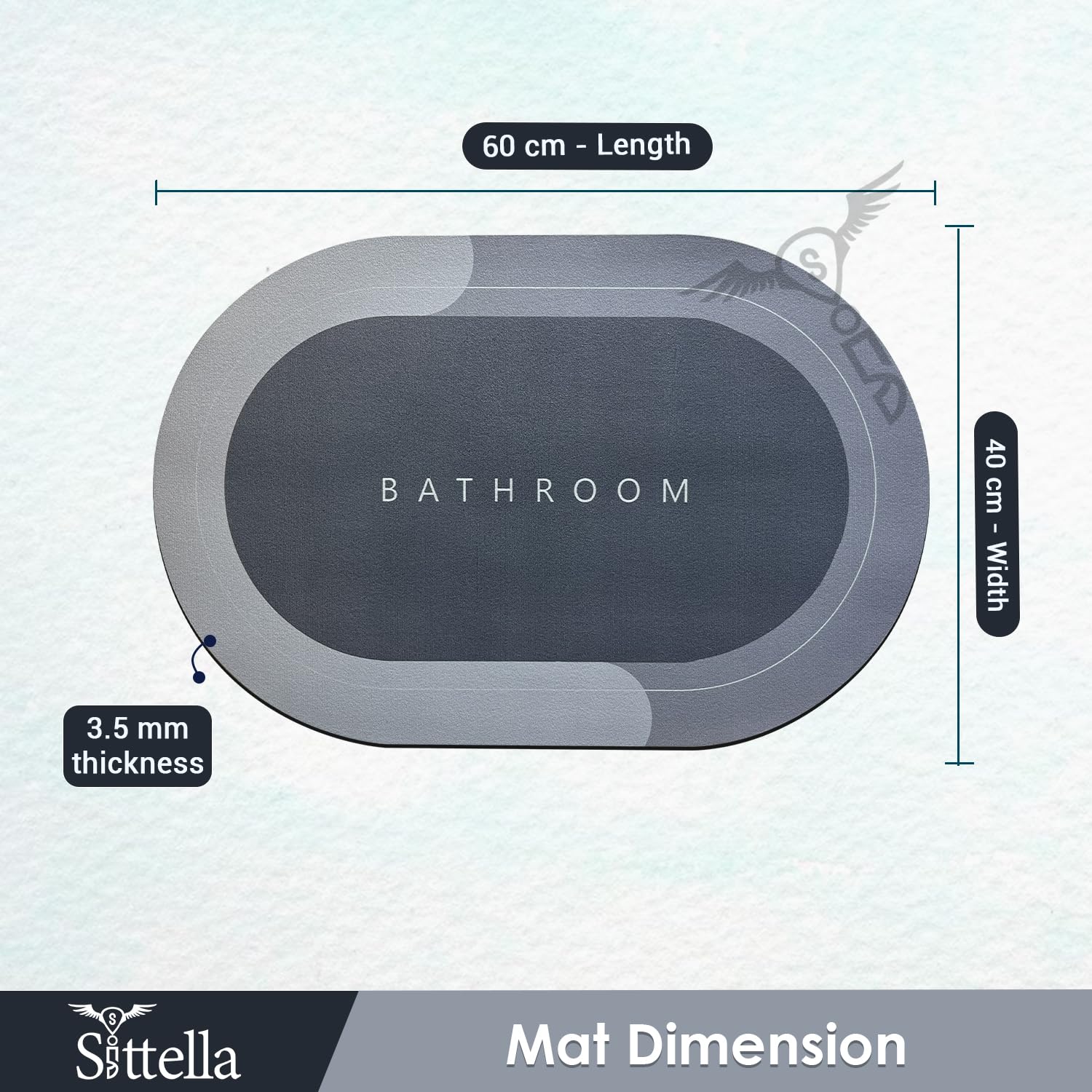 Sittella Rubber 3 Pieces (3.5Mm) Anti-Skid Water Soaking Bathroom Print Oval Door Mat, Water Absorbent Mat (40X60Cm) Grey