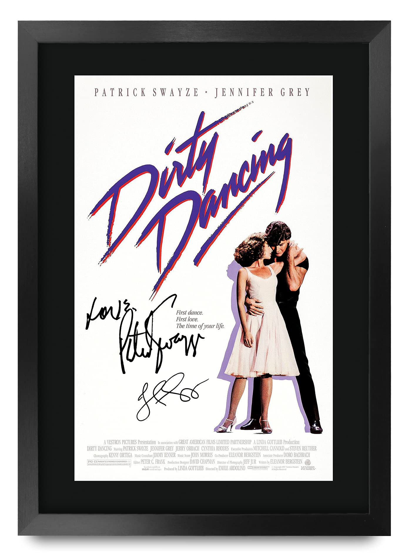 Hwc Trading Dirty Dancing Movie Poster Cast Signed Patrick Swayze Jennifer Grey 16 X 12 Inch Framed Gift Printed Autograph Film