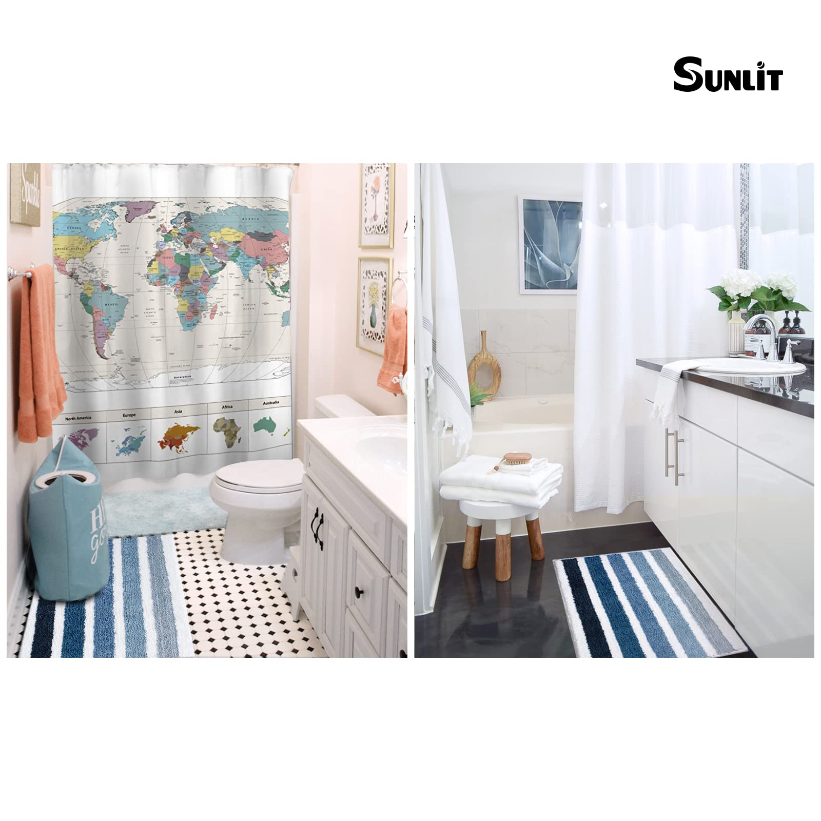 Sunlit Ombre Blue Bathroom Rug Nautical Bath Mat For Bathroom Non Slip 30''X20'' Blue And White