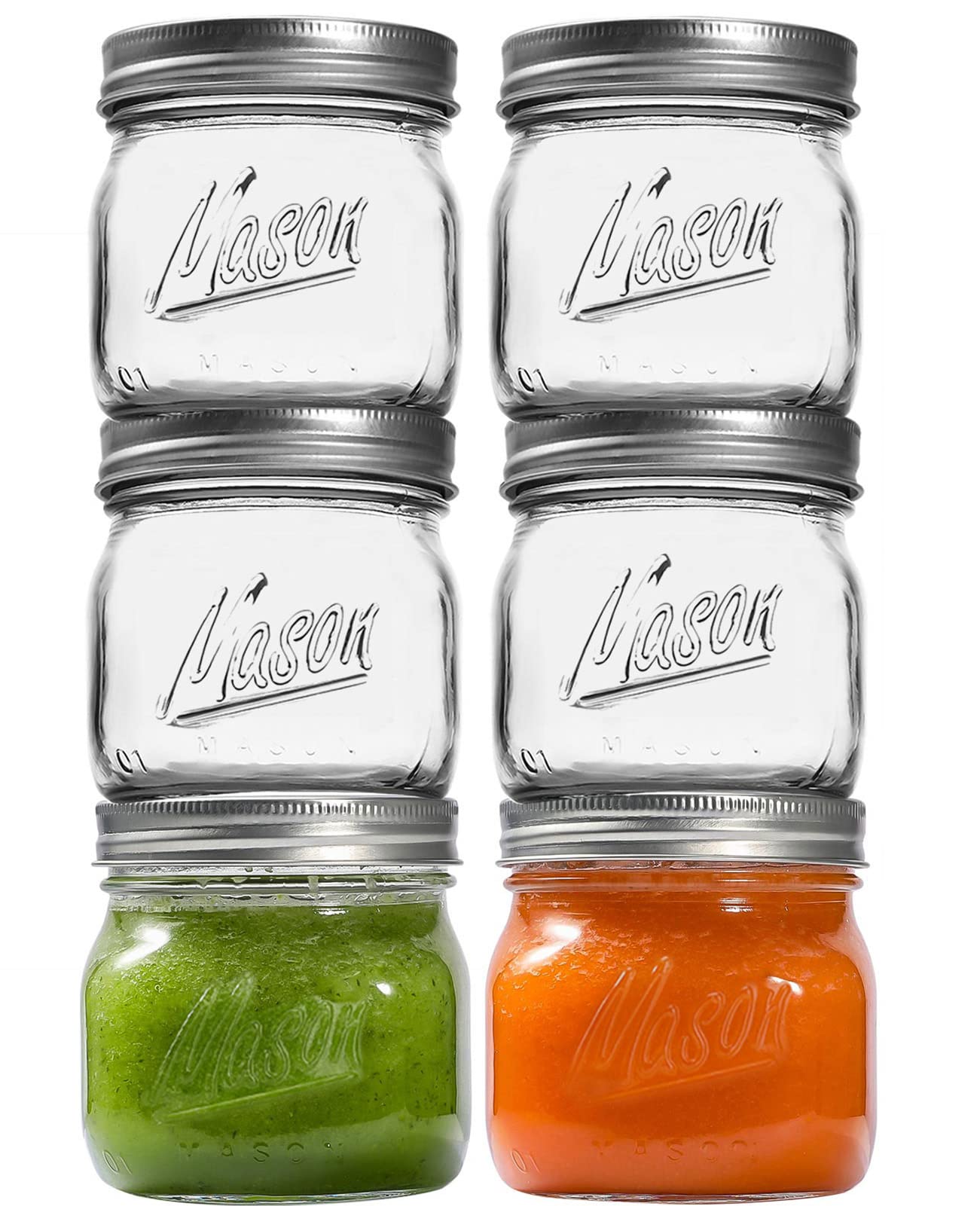 Ieavier 6 Pack Wide Mouth Mason Jars 16Oz With Airtight Lids And Bands, Canning Jars With Crystal Glass For Food Storage, Spice
