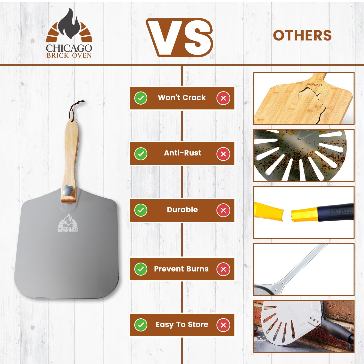 Chicago Brick Oven Aluminum Pizza Peel 12'' X 14'' With Foldable Wooden Handle, 25'' Long Turning Spatula, Pizza Paddle, Pizza S