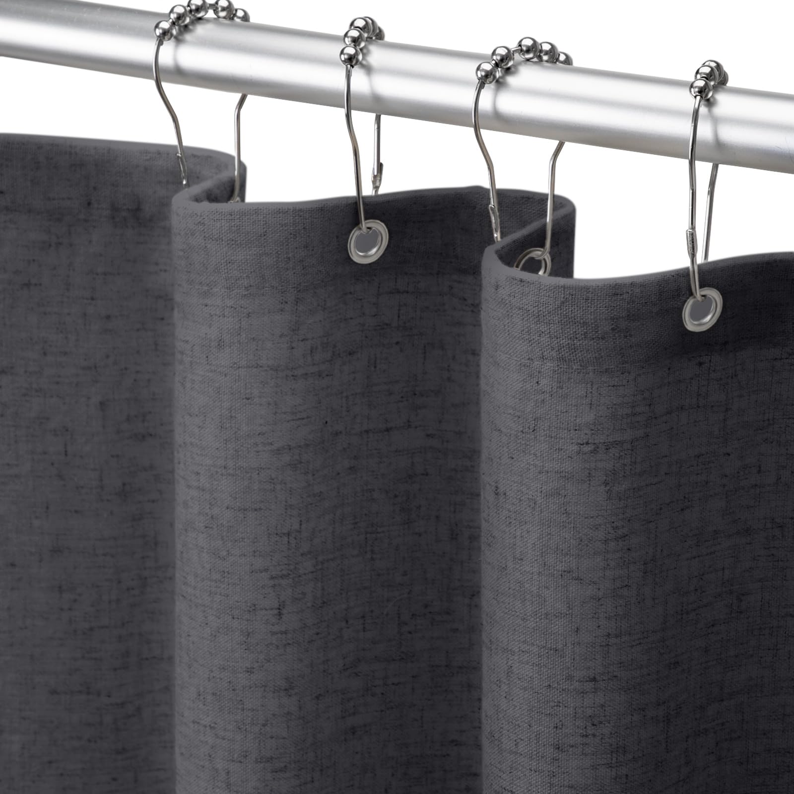 Xoguibo Linen Shower Curtain Flax Dark Gray, Fabric Boho Farmhouse Shower Curtains For Bathroom Cotton Natural Cloth Liner Set 7