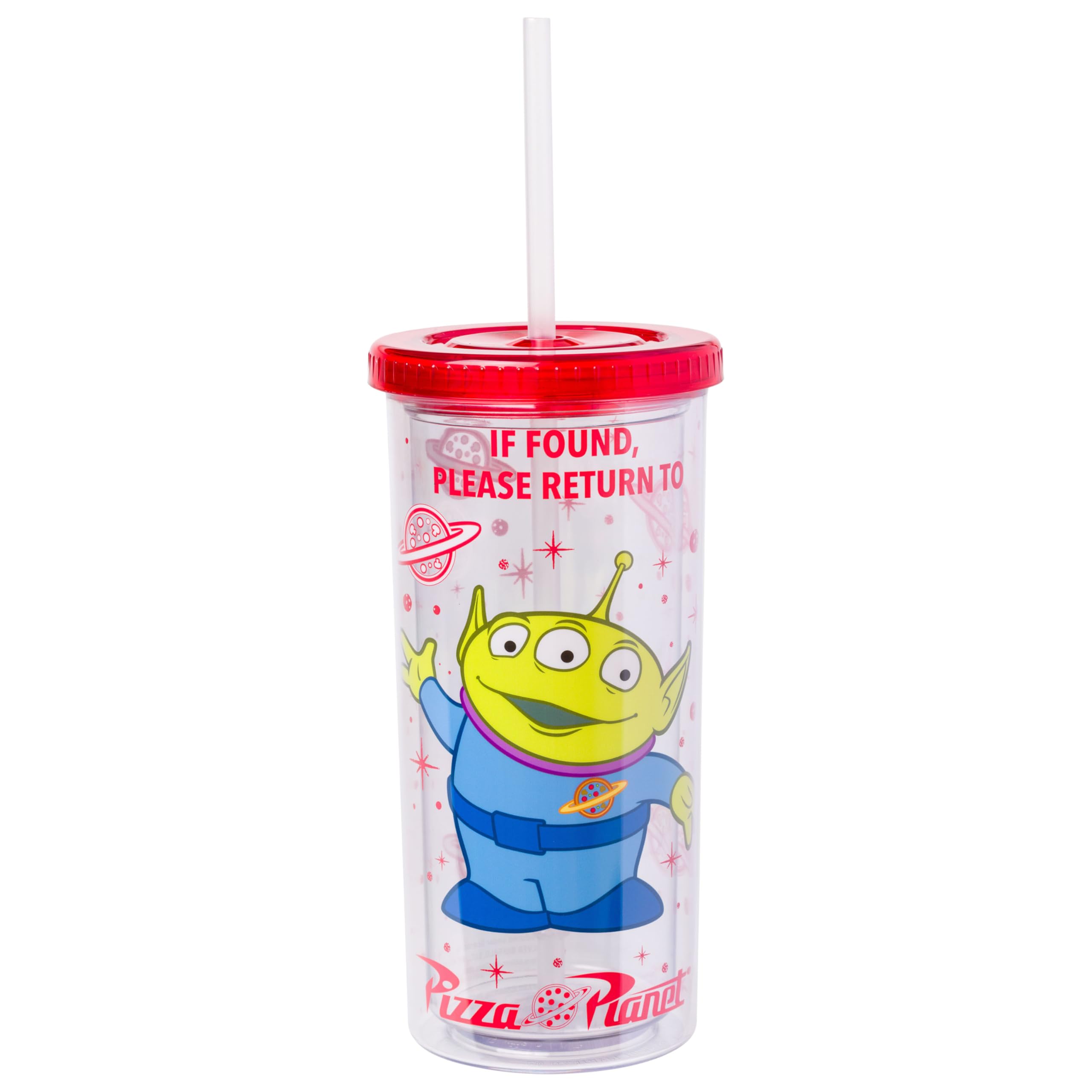 Silver Buffalo Disney Pixar Toy Story If Found Return to Pizza Planet    Plastic Tall Cold Cup with Lid and Straw, 20 Ounces