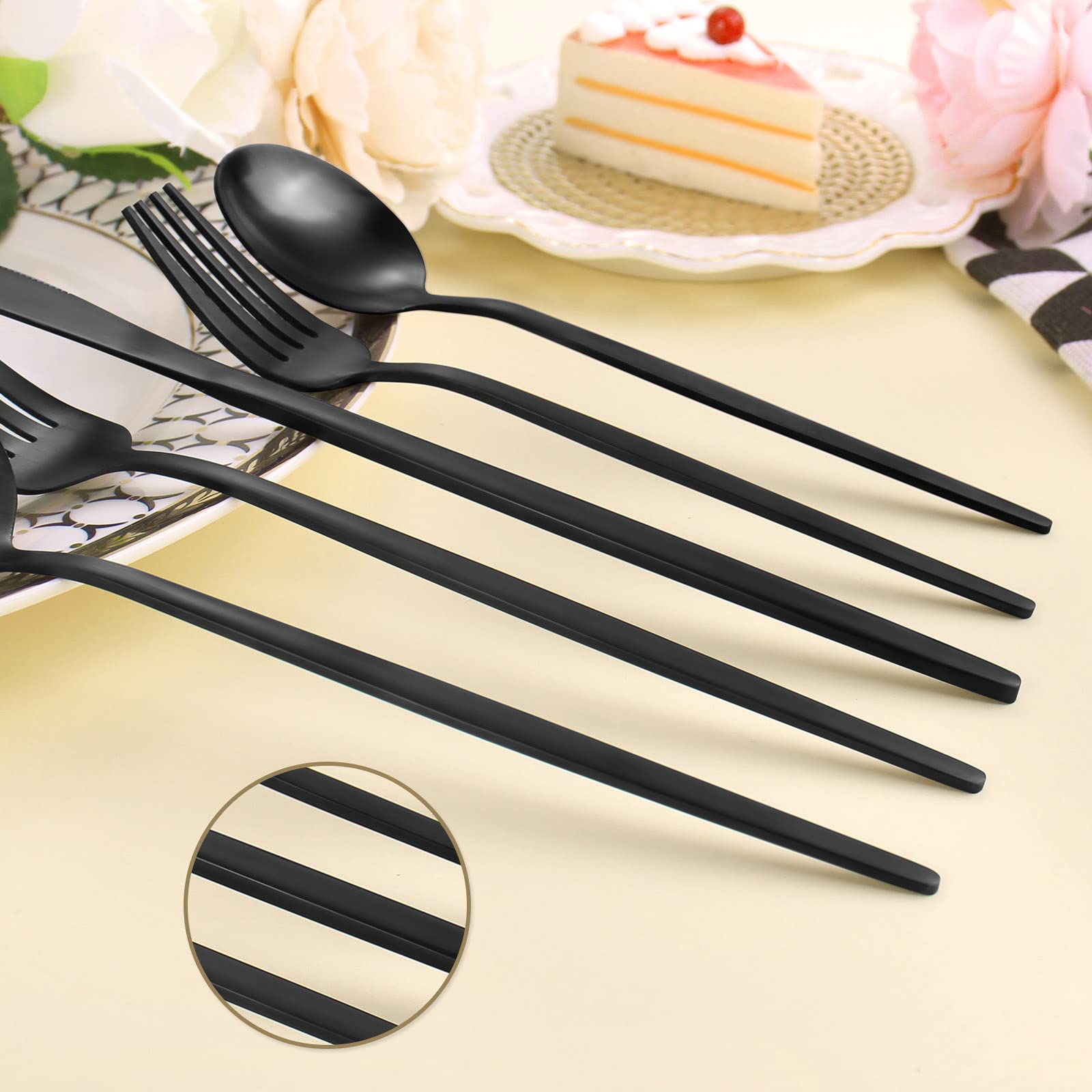 Matte Black Silverware Set For 8, Lazahome Stainless Steel Flatware Cutlery Set, 40-Piece Kitchen Utensil Set Include Spoons And