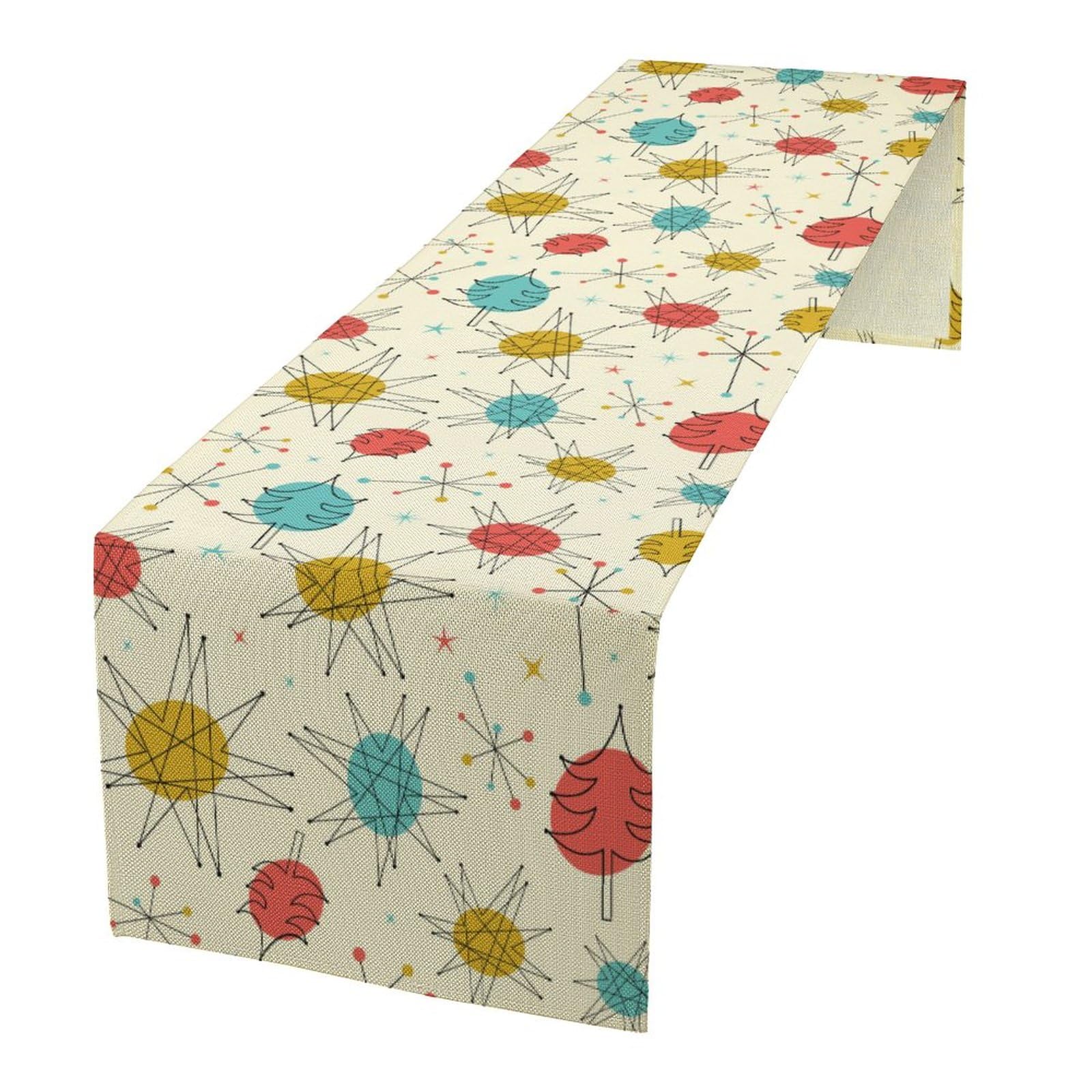 Mid Century Table Runners, Vintage 1950S Atomic Stars Abstract Geometric Shapes Table Runners Dresser Scarves Table Setting Deco