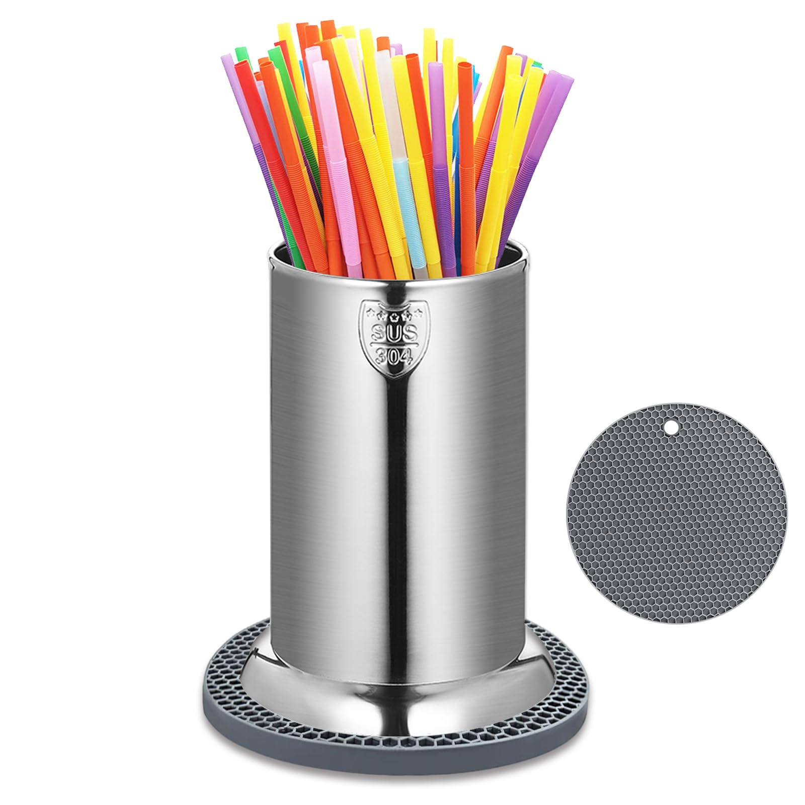 304 Stainless Steel Straw Holder, Counter-Top Straw Dispenser, Cutlery Organizer, Spoons Forks Chopsticks Storage