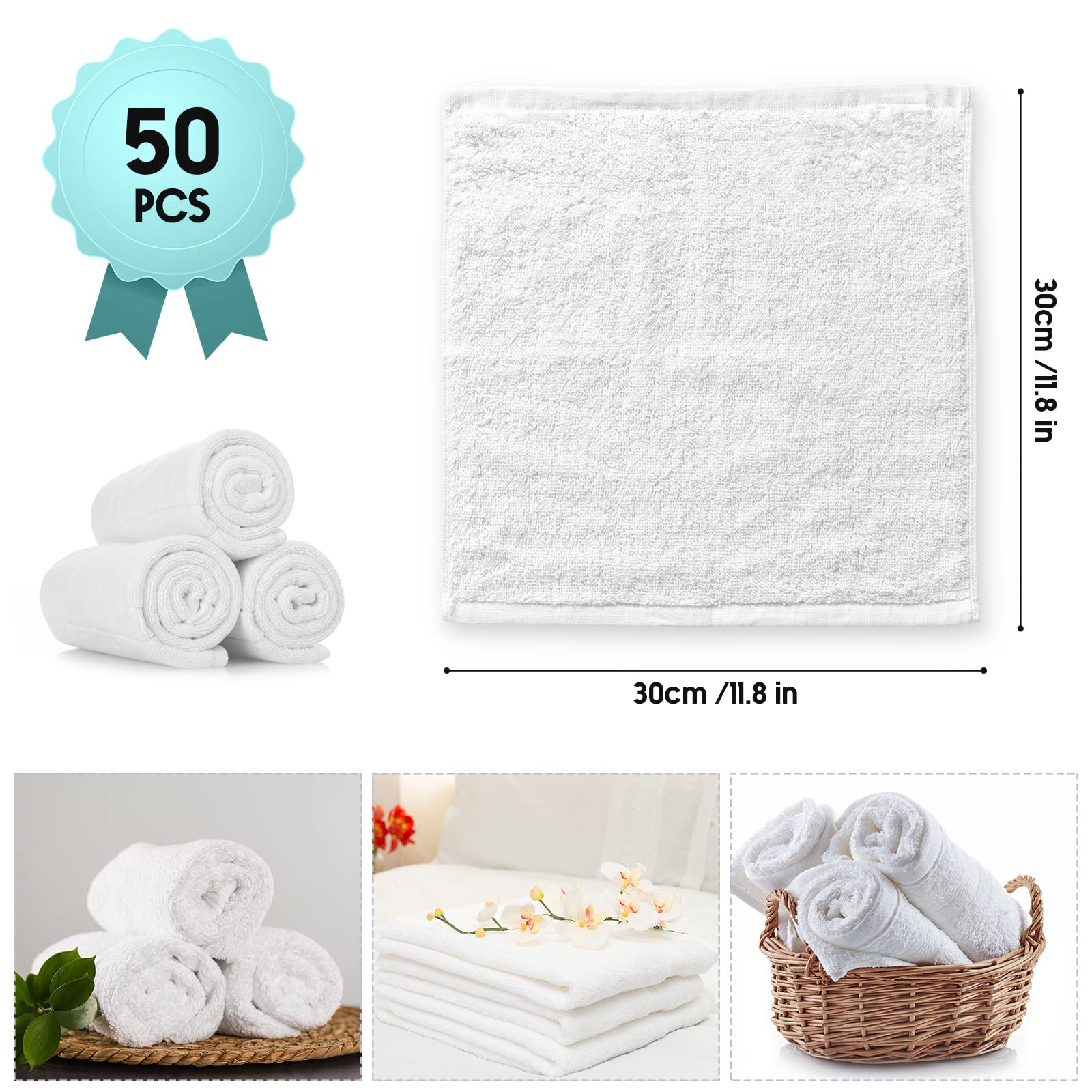 Buryeah 50 Pieces Wash Cloths Bulk Face Cloths Cotton Washcloths Set Hand Towels Absorbent For Bathroom Soft Cleaning Rags For B