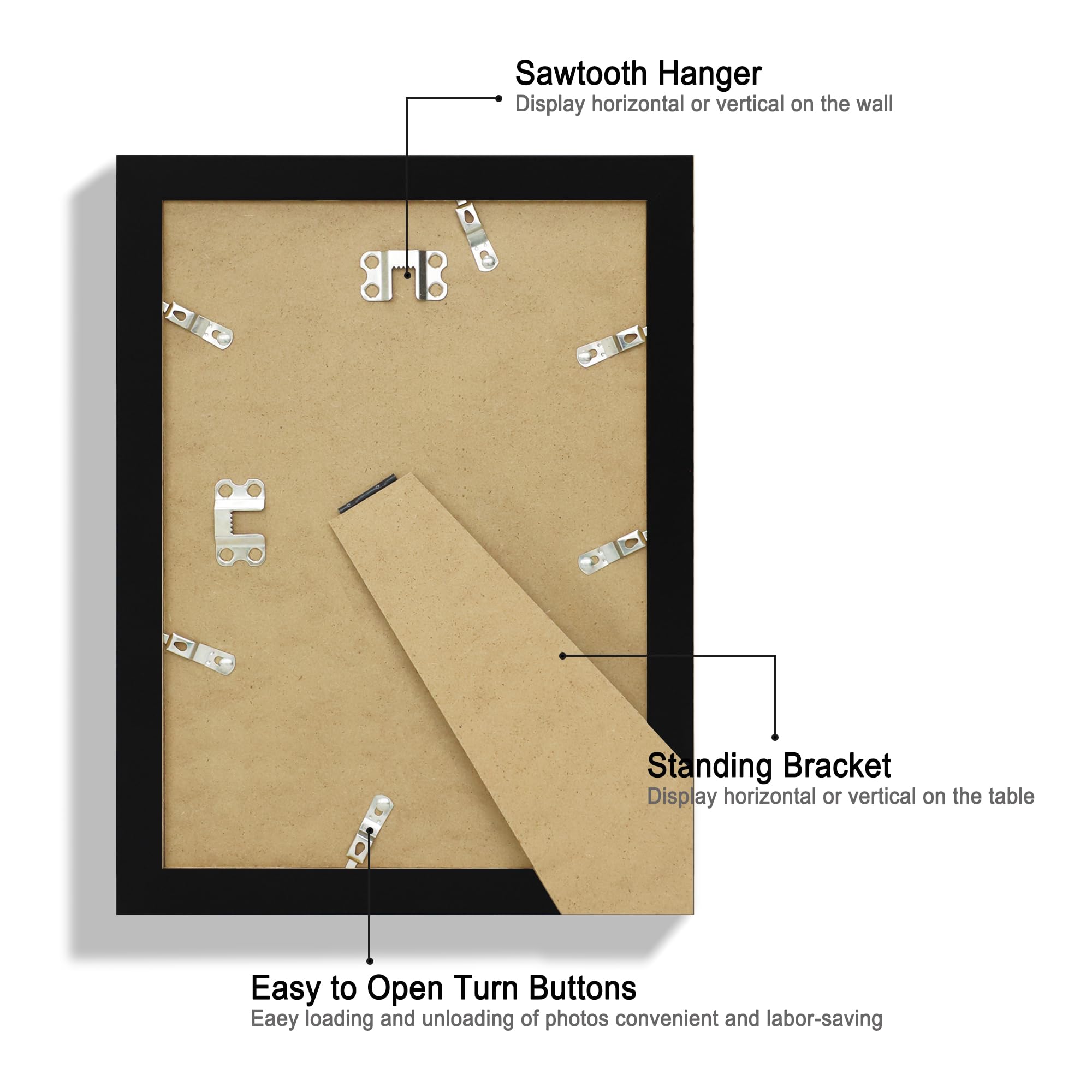 Hongkee 8x11 Picture Frame Set of 2, Made of Real Glass and Black Wooden Frame - 8 by 11 Photo for Wall or Tabletop Display