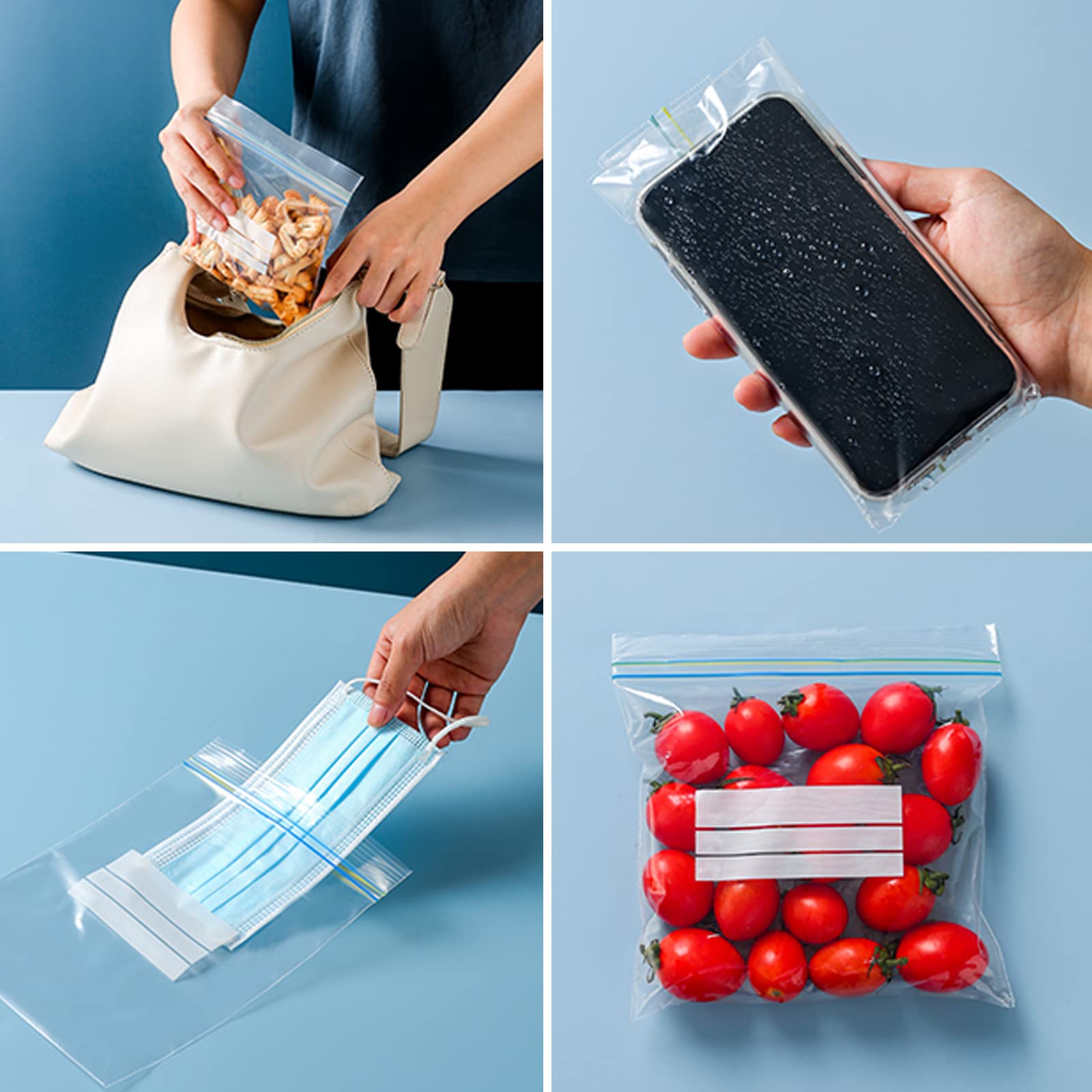 wolpin Ziplock Covers (Pack Of 65 Pcs) Double Seal Bags Freezer/Microwave Safe Ziplock Pouch Fridge Food Vegetable Storage Bags