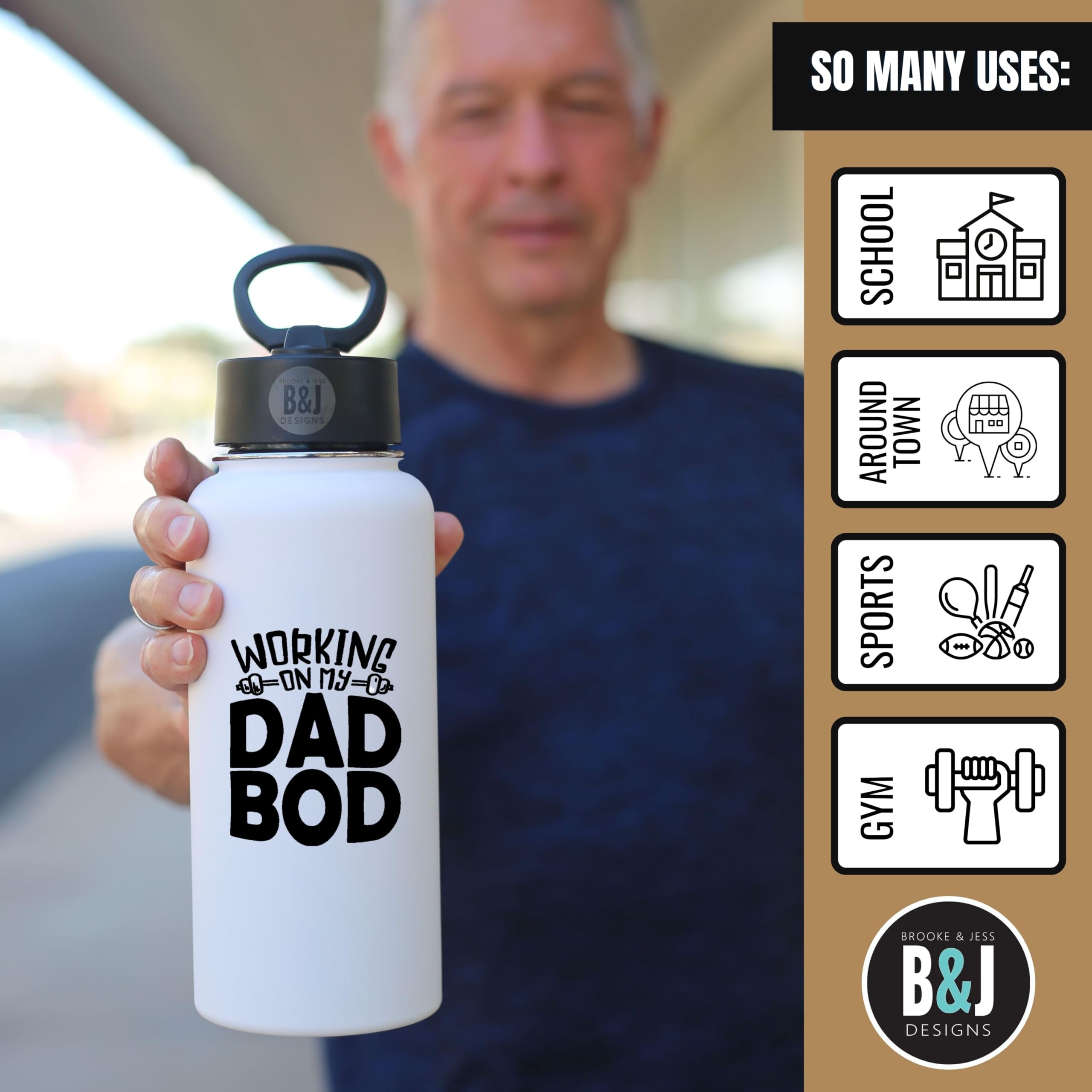 Workin On My Dad Bod 32 Oz Water Bottle - Funny Dad Insulated Travel Thermos Tumbler For Fathers Day, Dad Birthday Gift, Christm