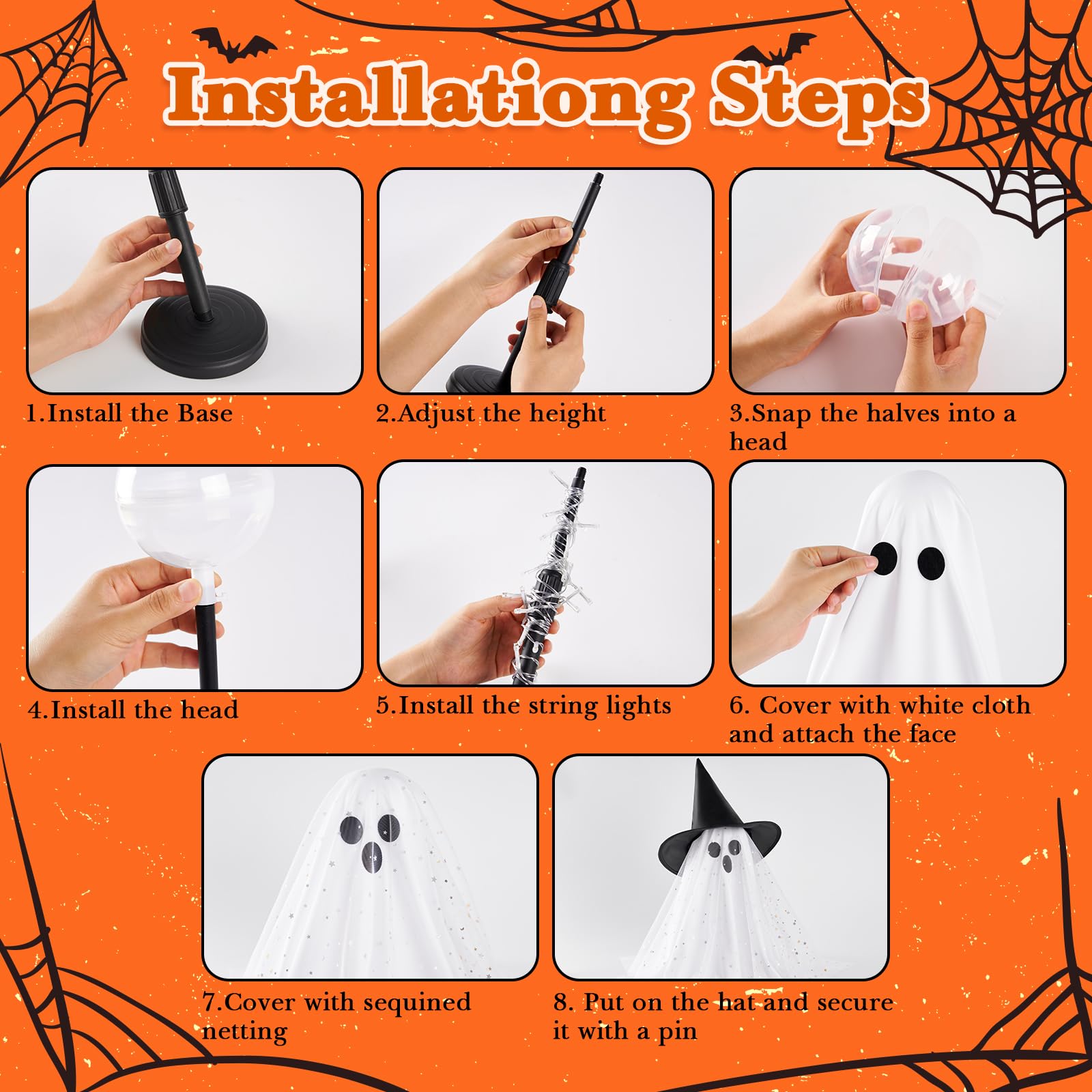 2Pcs Halloween Ghosts Decorations Indoor - Light Up Ghost Crafts with Sequined Netting, Cute Halloween Party Decorations, Spooky