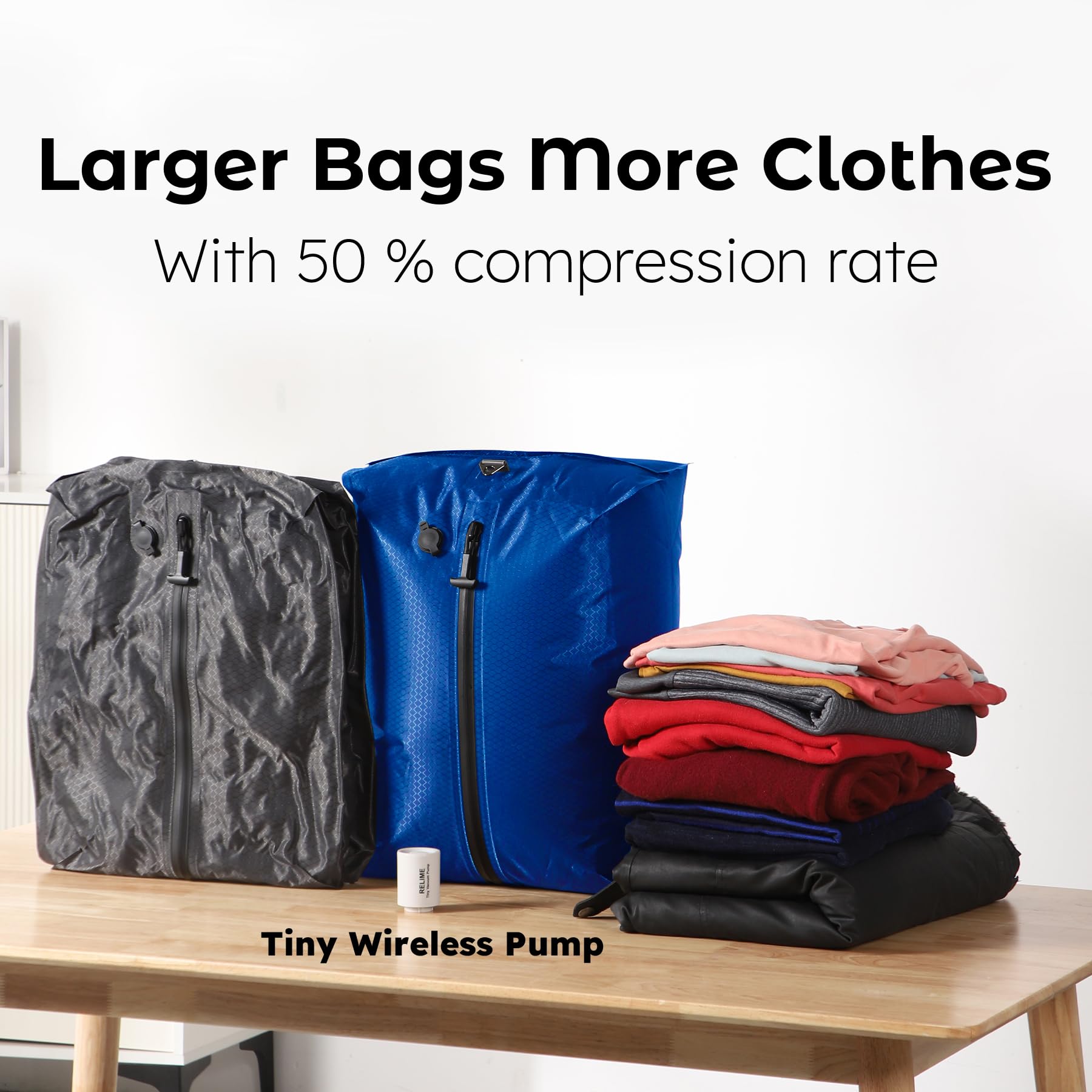 Relime Vacuum Bags For Travel Luggage With Wireless Pump, Revolutionary Reusable Compression Bags For Carry On Suitcases And Bac