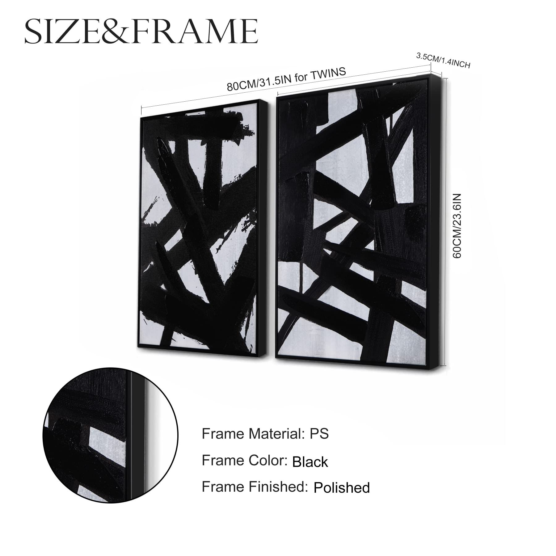 Zessonic Black And White Abstract Wall Art - Black Painting Stroke Graffiti Artwork For Living Room, Bedroom, Office Decor,16''