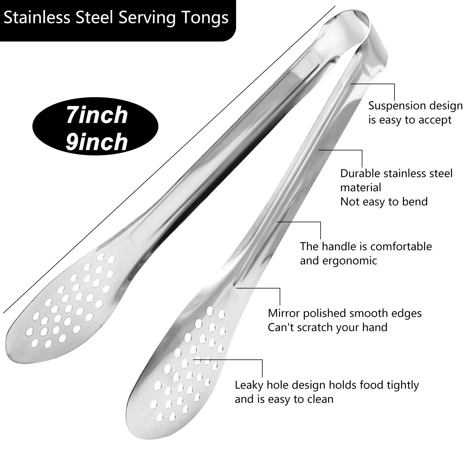 4 Pack Buffet Tongs, Stainless Steel Serving Tongs Serving Utensils 7Inch,9Inch