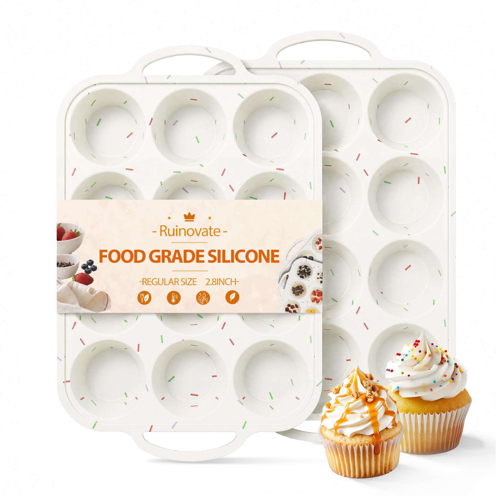 Ruinovate Silicone Muffin Pans for Baking, 12Cup Nonstick Cupcake Pan
