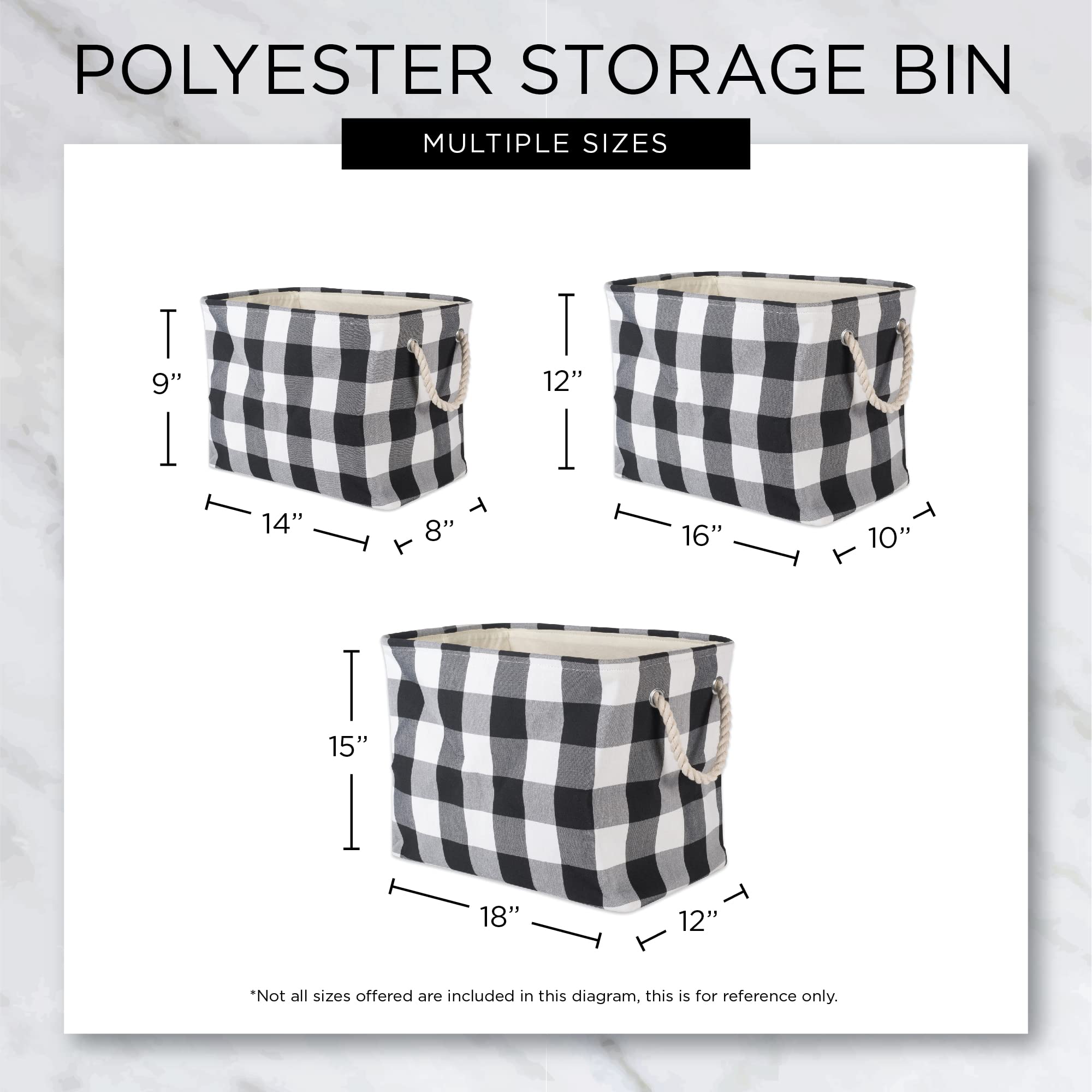 DII Collapsible Variegated Polyester Storage Bin  Large  Black